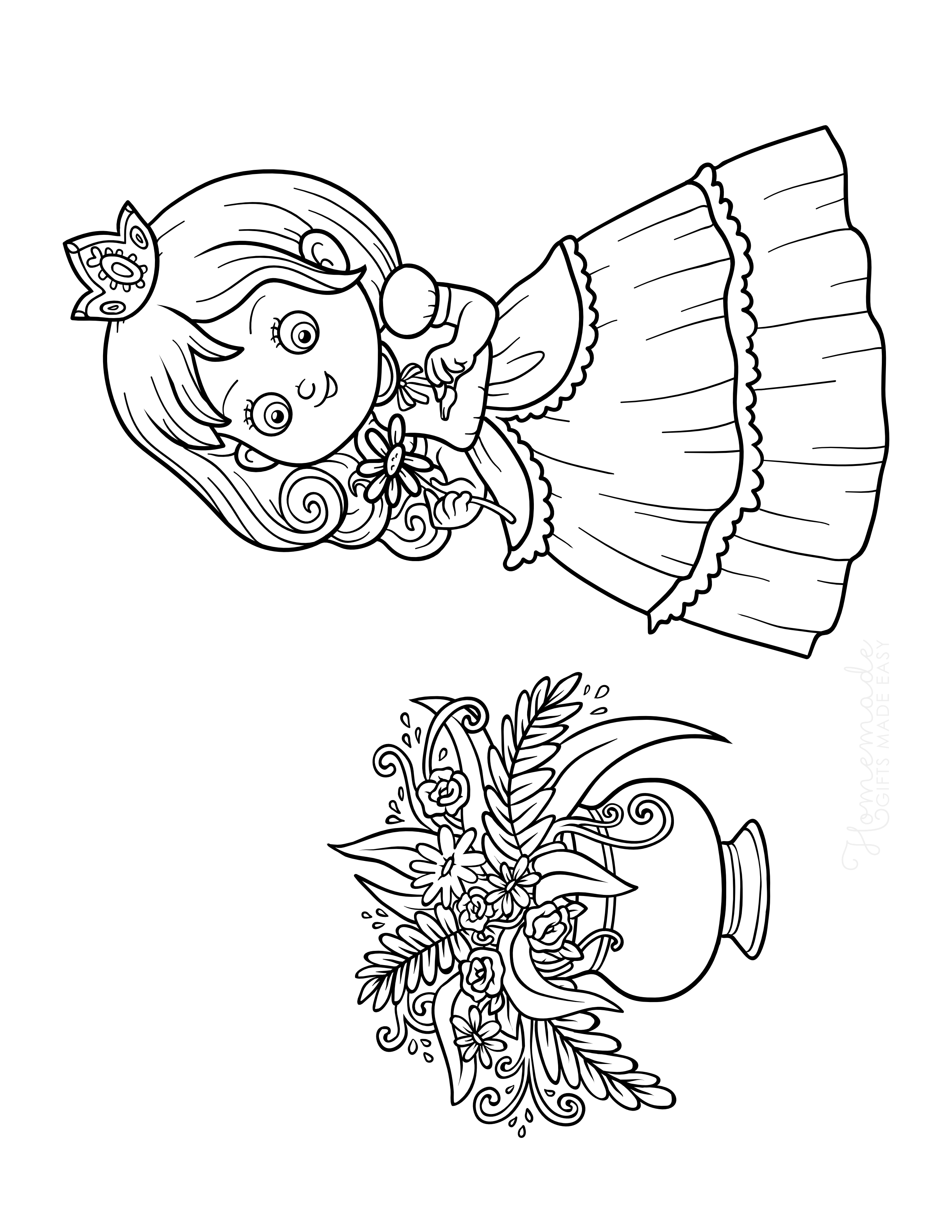 Princess Picking a Flower Coloring Sheet