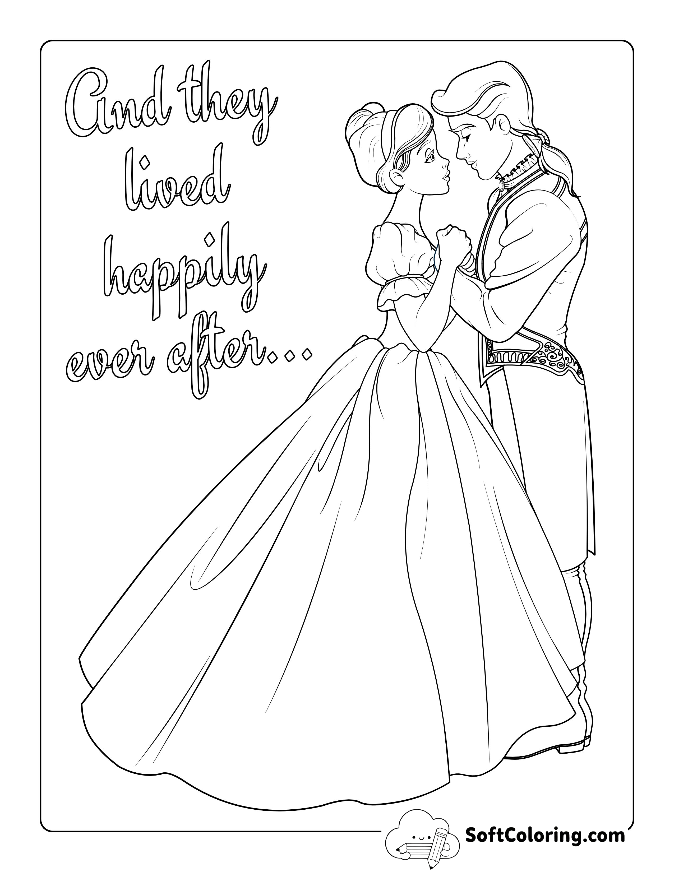 "Happily Ever After" Princess Wedding Coloring Page