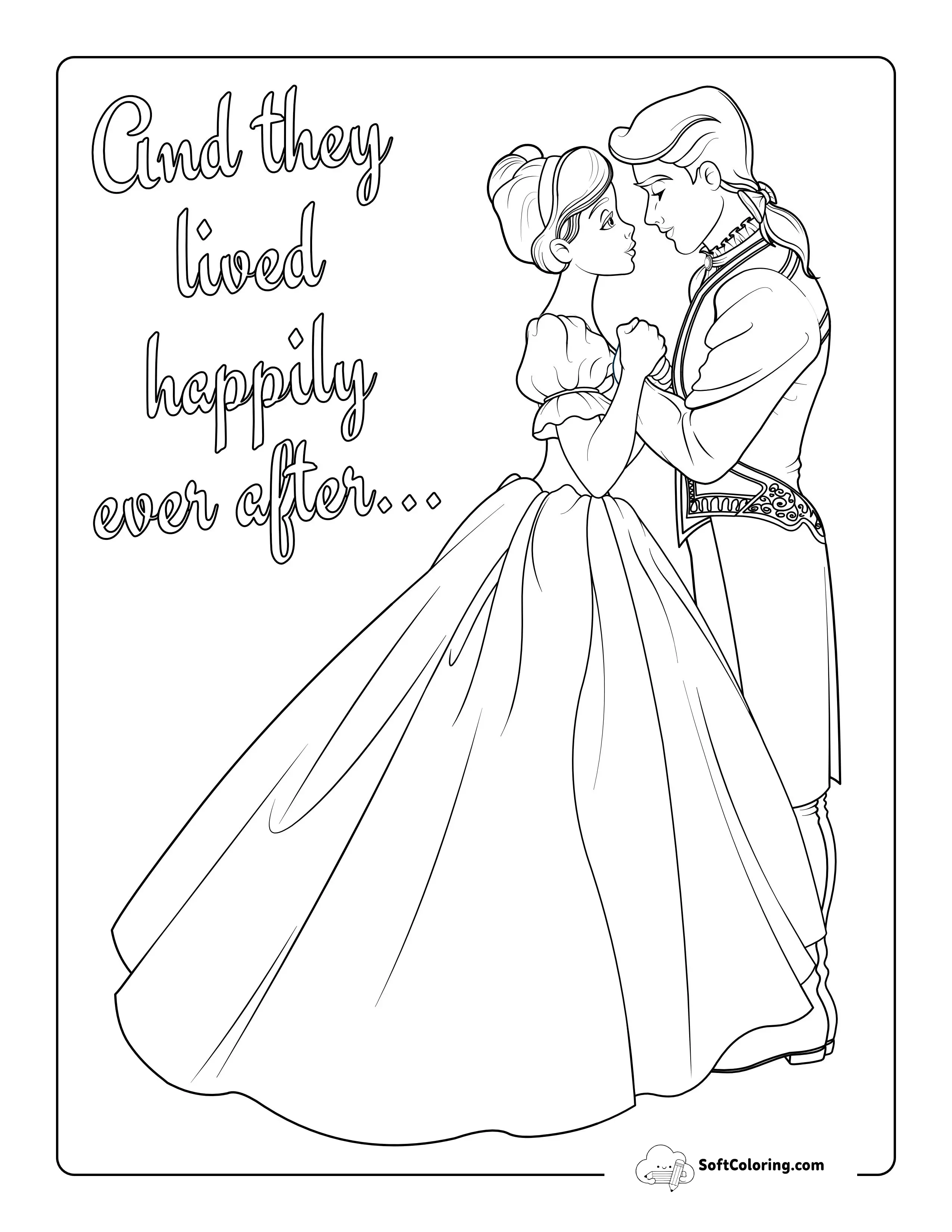 "Happily Ever After" Princess Wedding Coloring Page