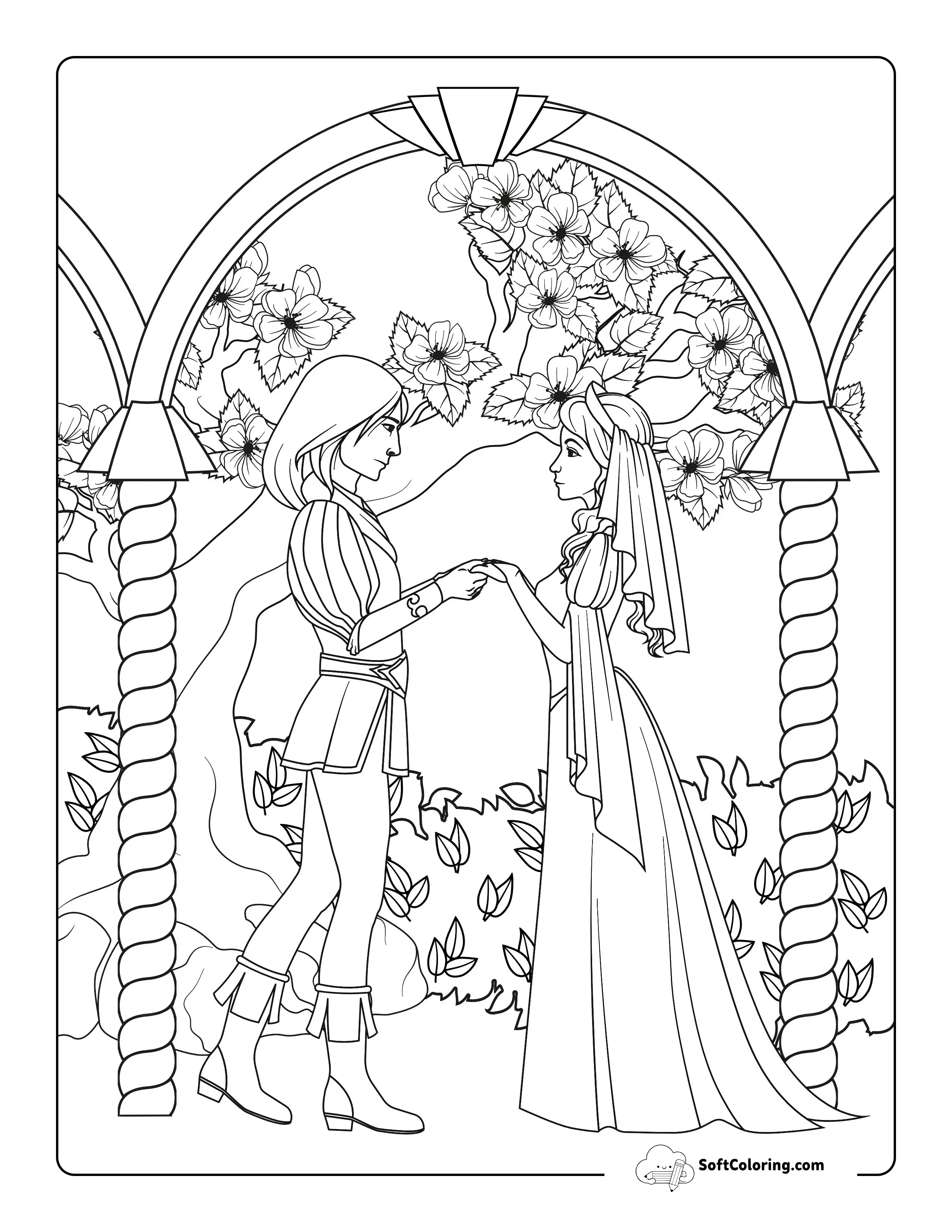 Prince Charming With Princess Wedding Coloring Page