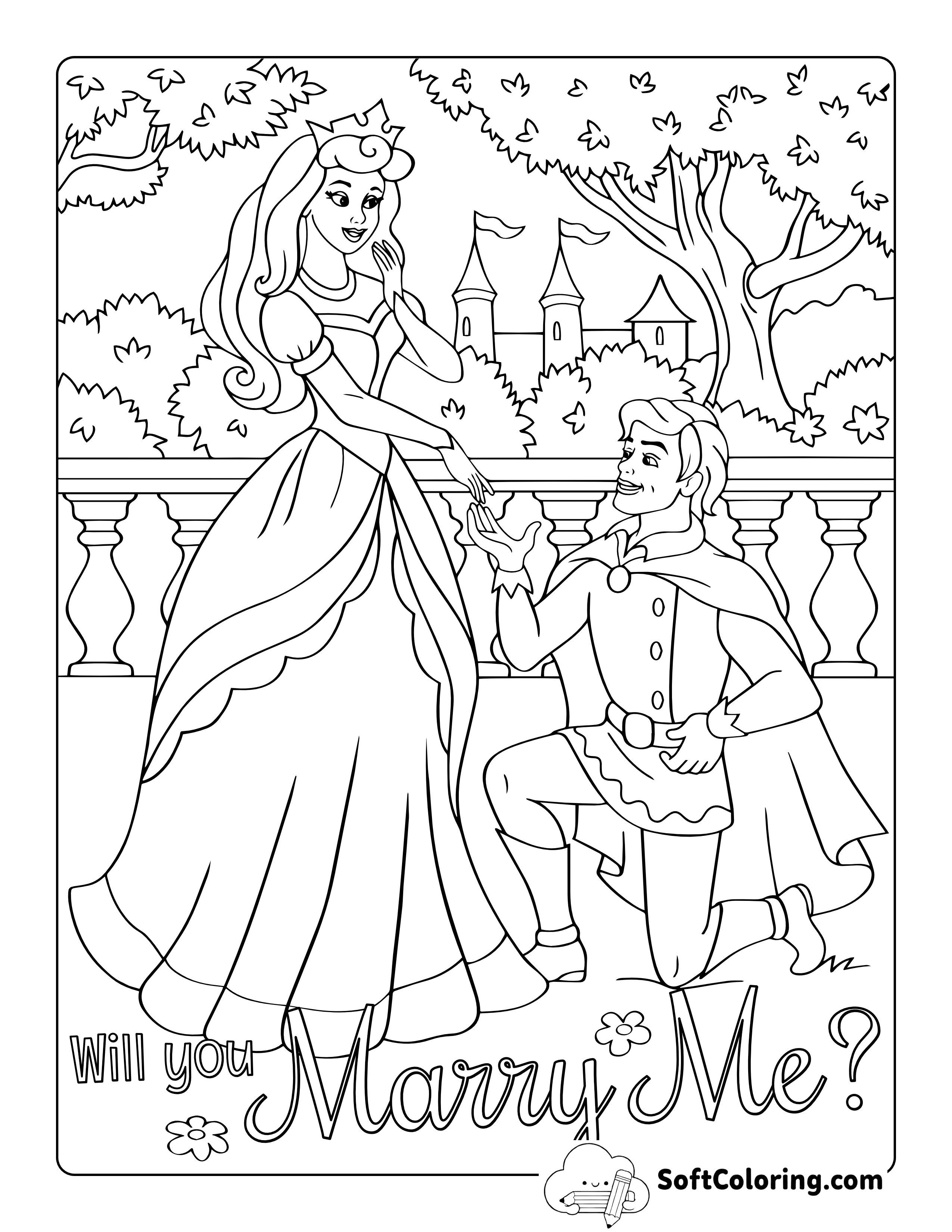 Prince & Princess Proposal Wedding Coloring Page for Kids