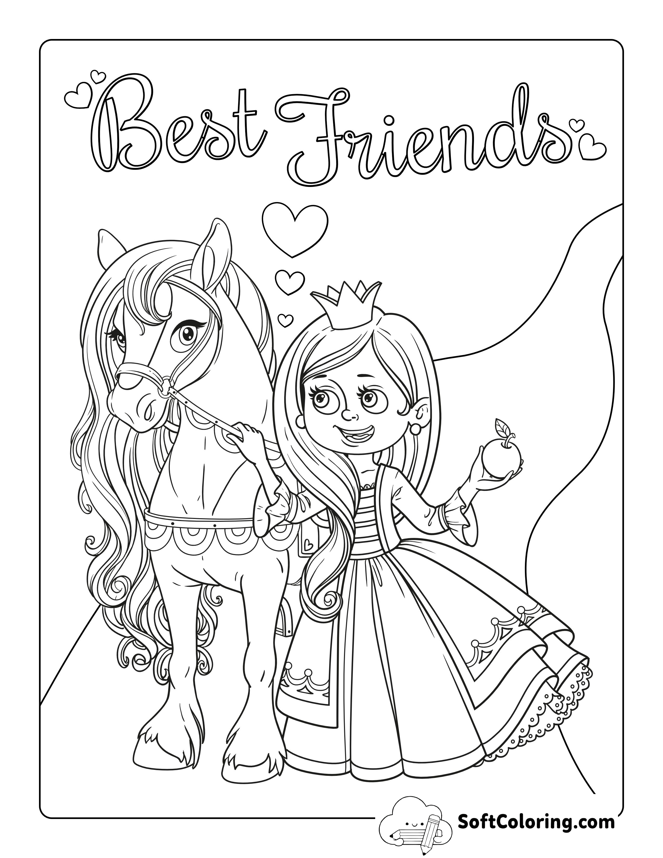 Princess Feeding Her Horse Coloring Sheet