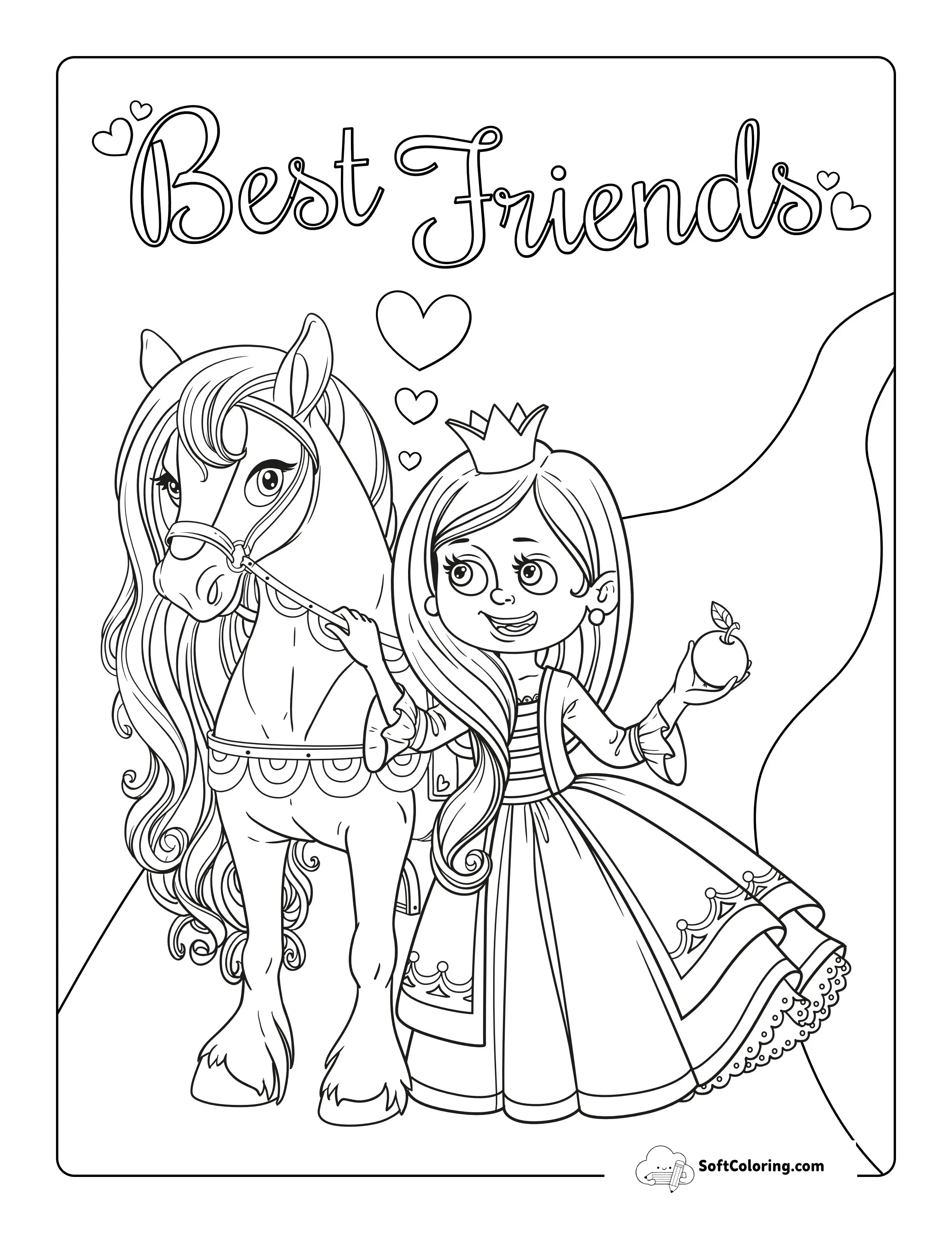 Princess Feeding Her Horse Coloring Sheet
