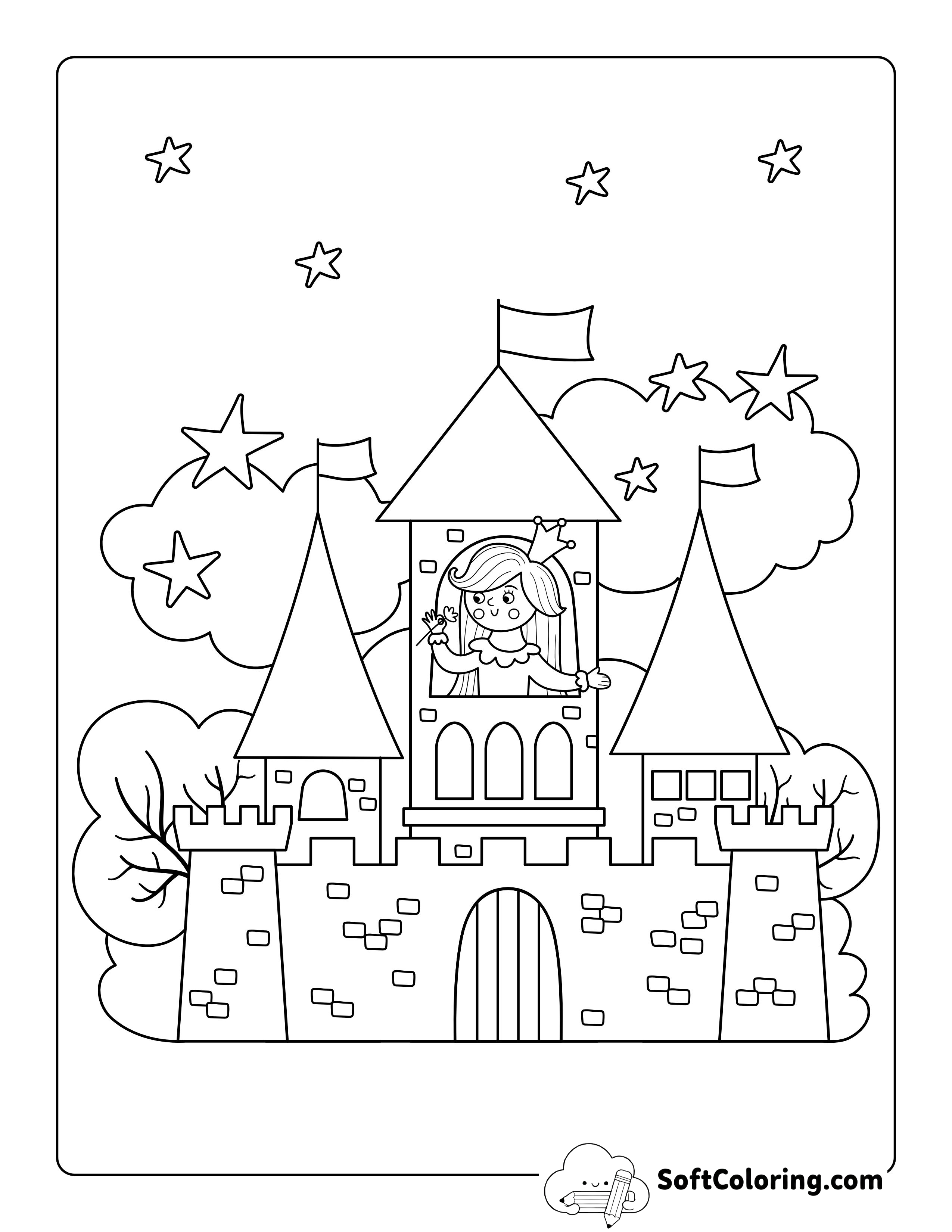 Princess in Castle Tower Coloring Sheet