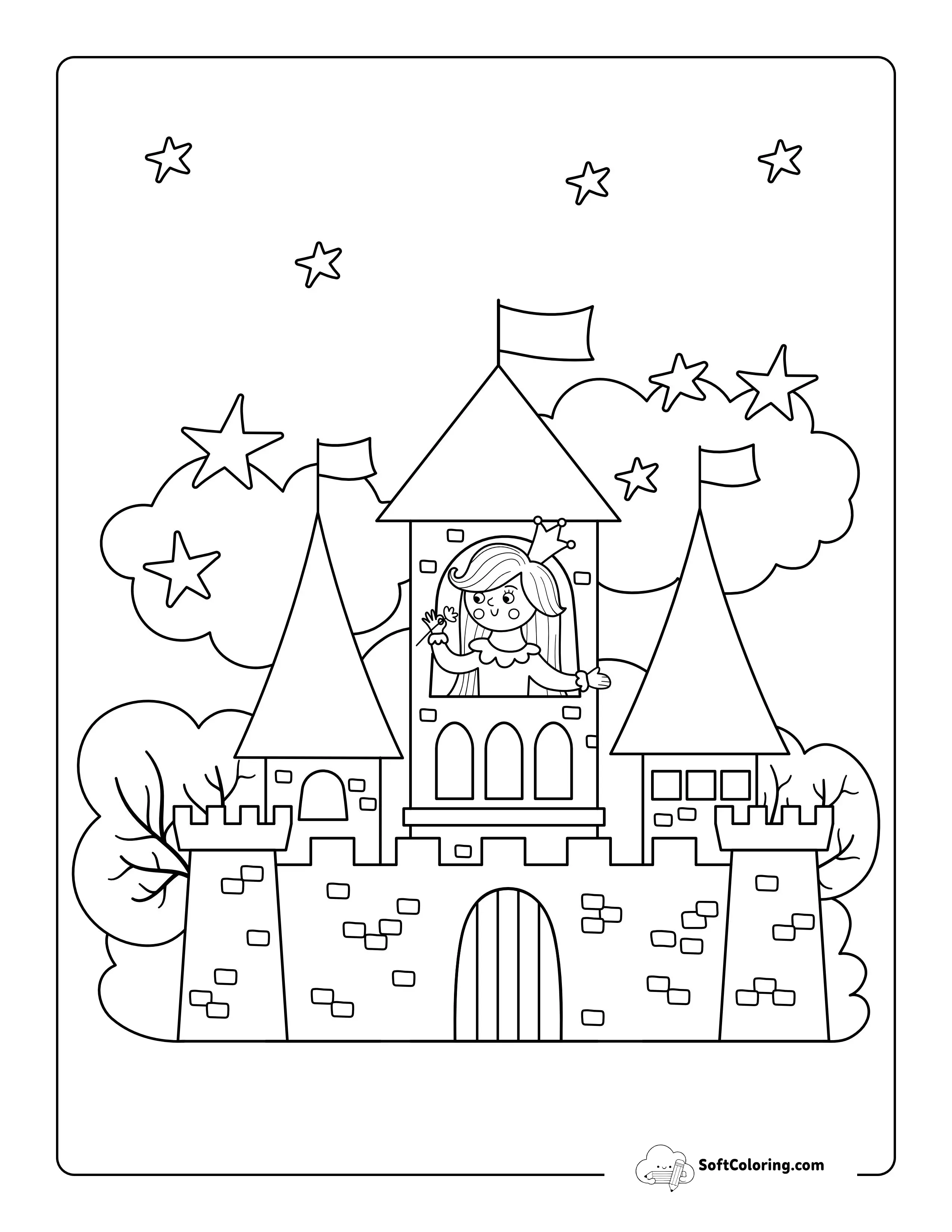 Princess In Castle Tower Coloring Sheet
