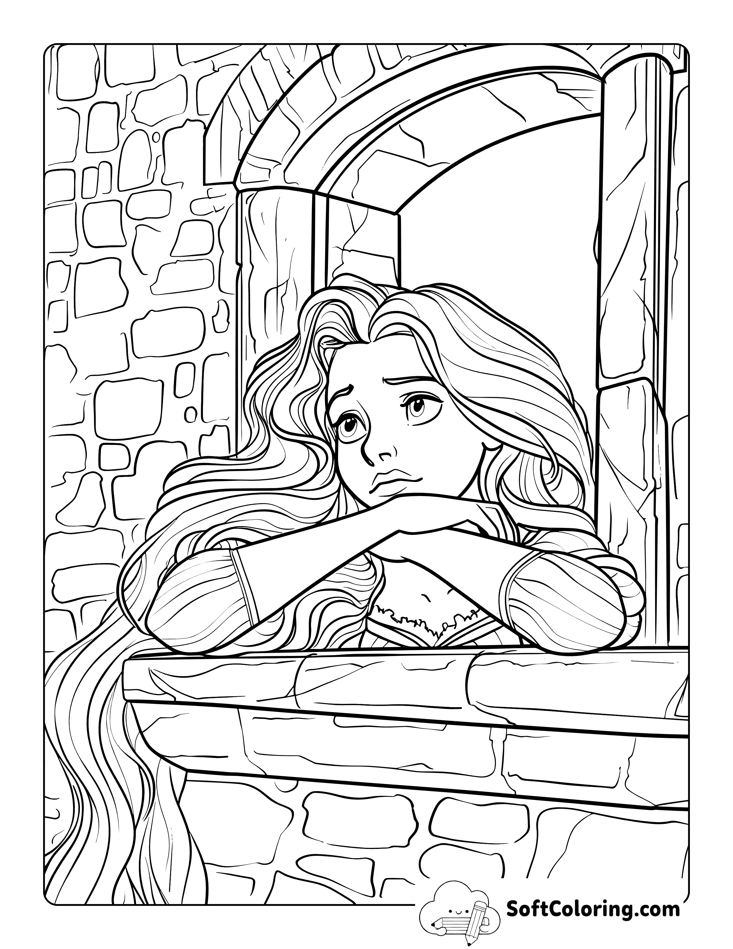 Long Haired Rapunzel Princess Coloring Page