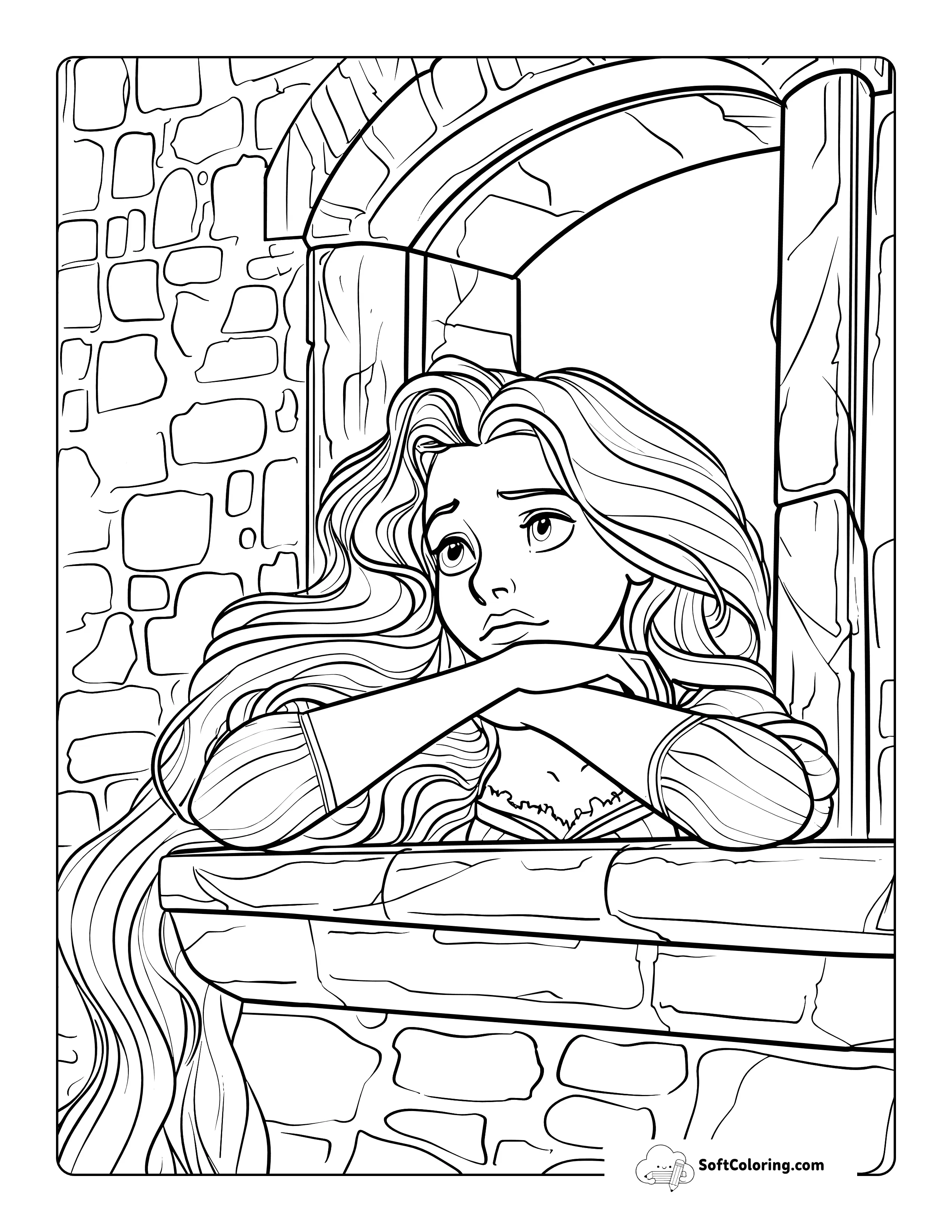 Long Haired Rapunzel Princess Coloring Page