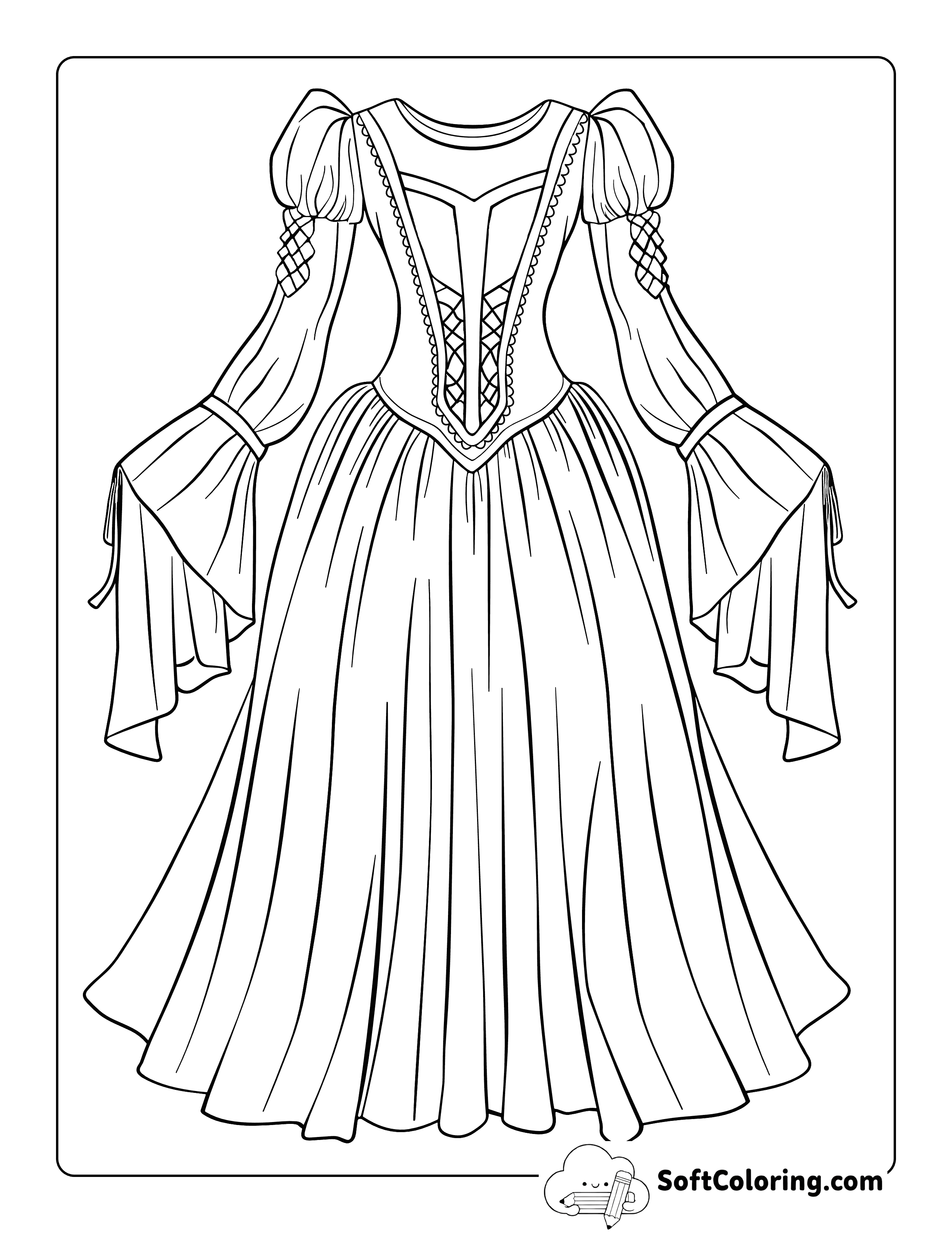 Renaissance Princess Wedding Dress Coloring Page