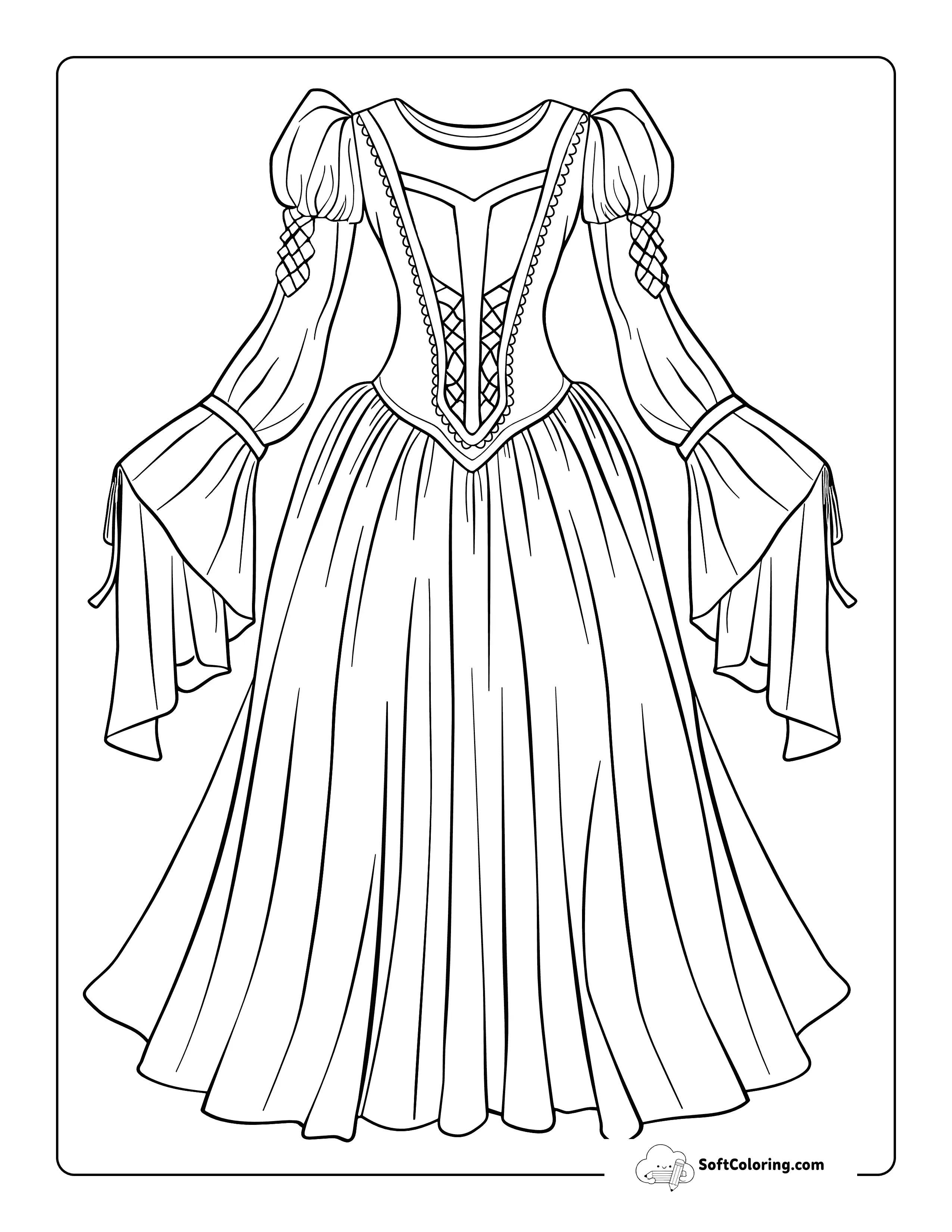 Renaissance Princess Wedding Dress Coloring Page
