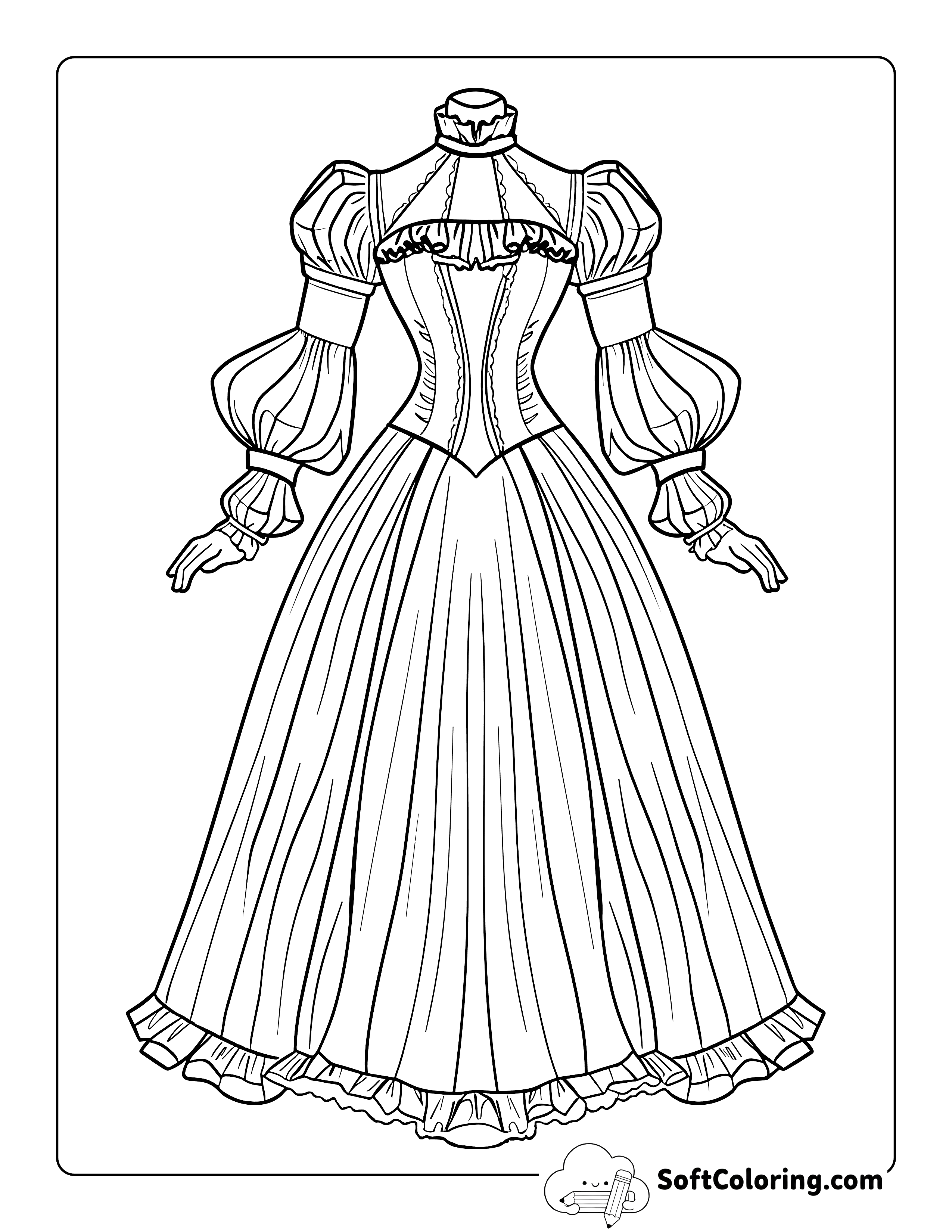 Victorian Elegant Princess Dress Wedding Coloring Page