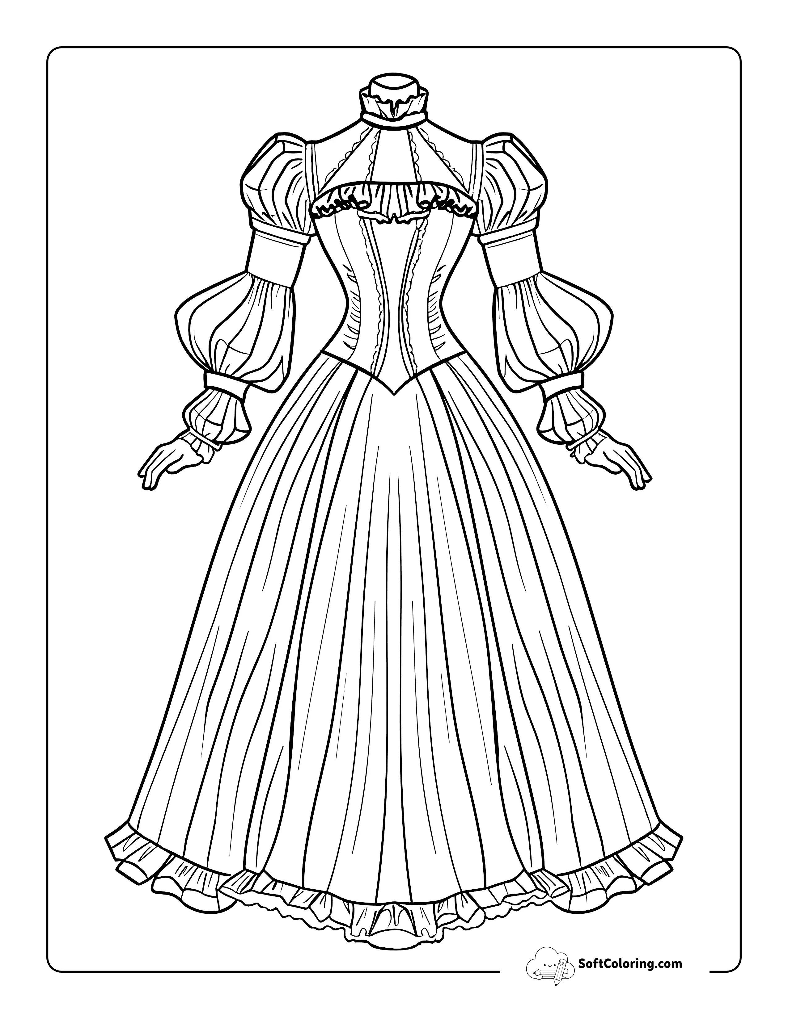 Victorian Elegant Princess Dress Wedding Coloring Page
