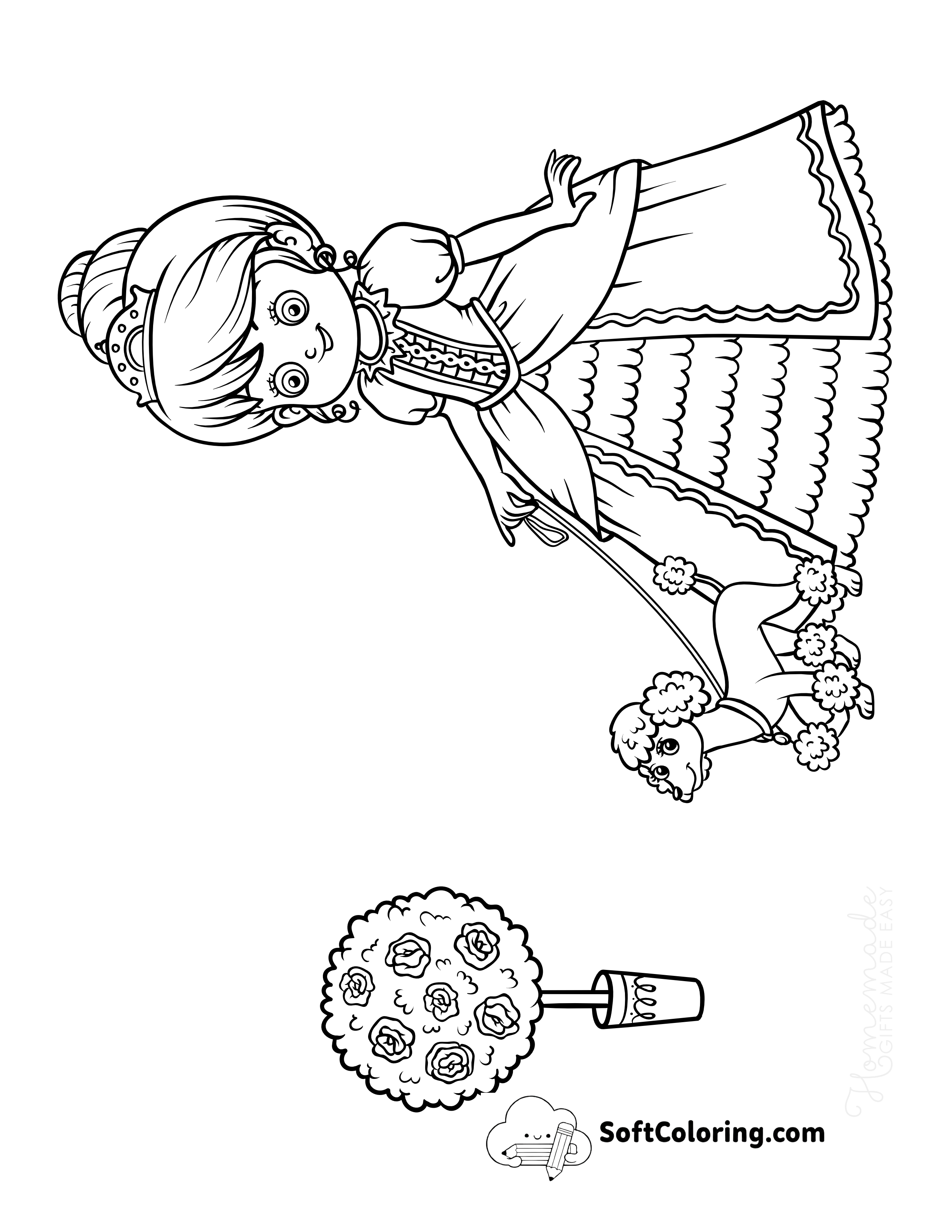 Princess Walking Poodle Coloring Page