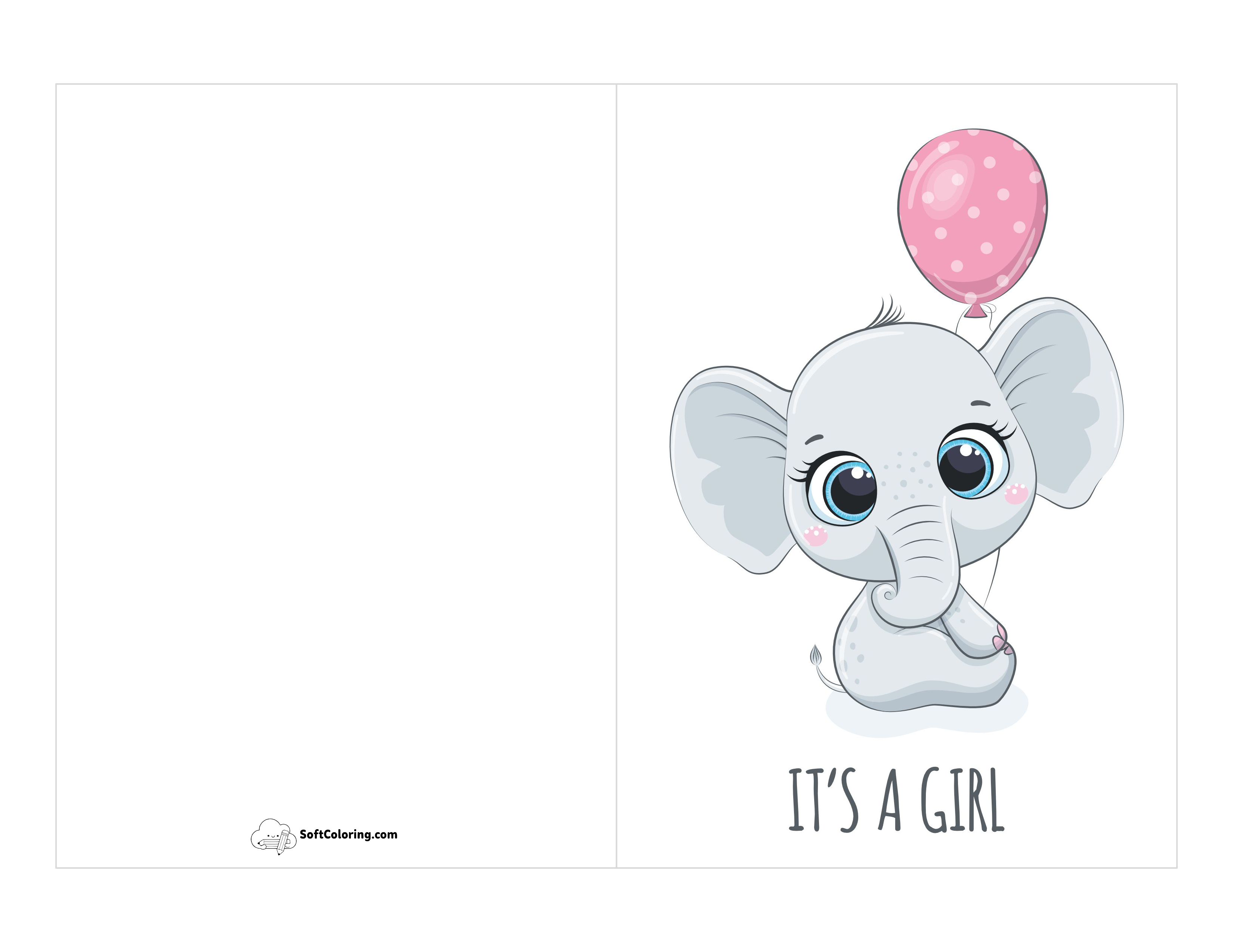 "It's A Girl" Cute Elephant Baby Card