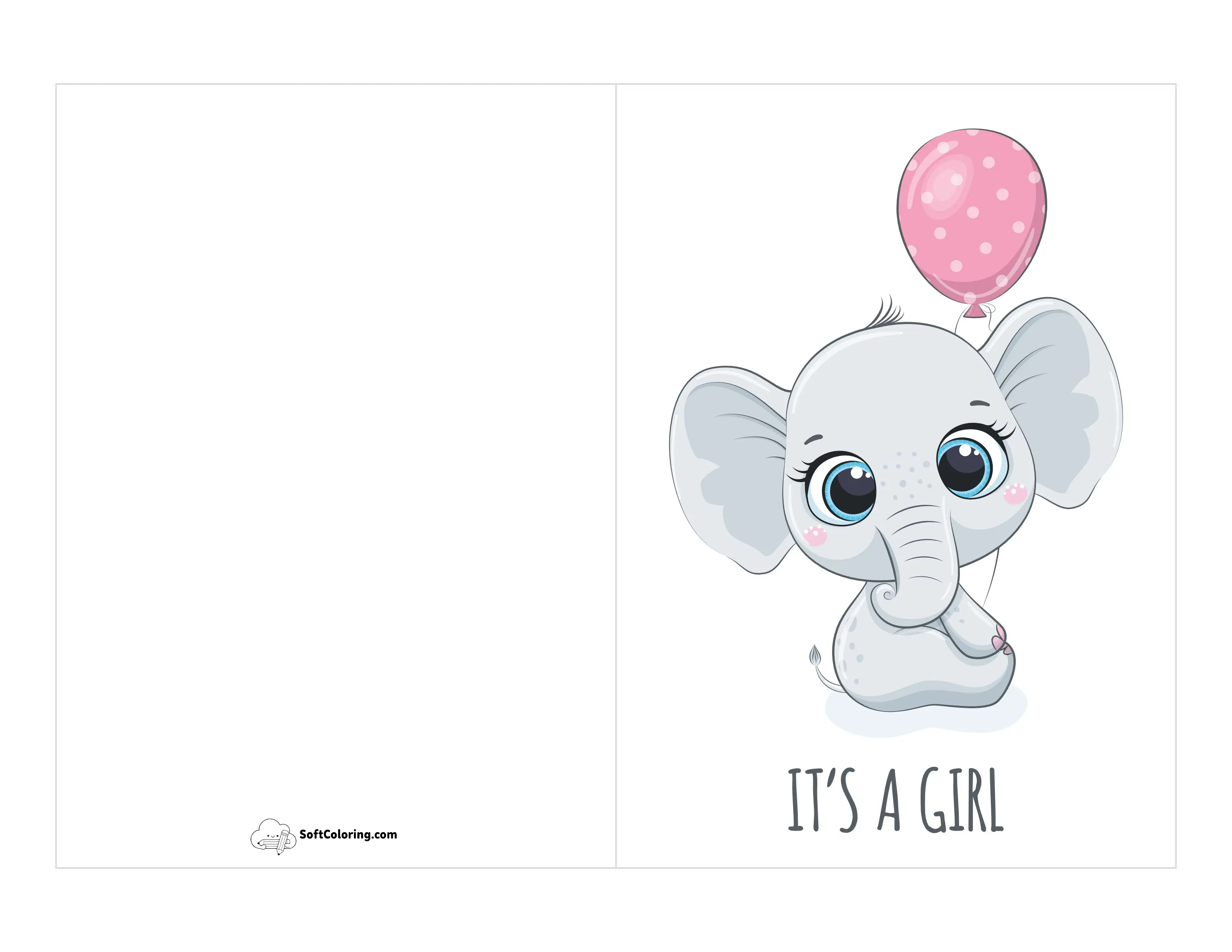 "It's A Girl" Cute Elephant Baby Card