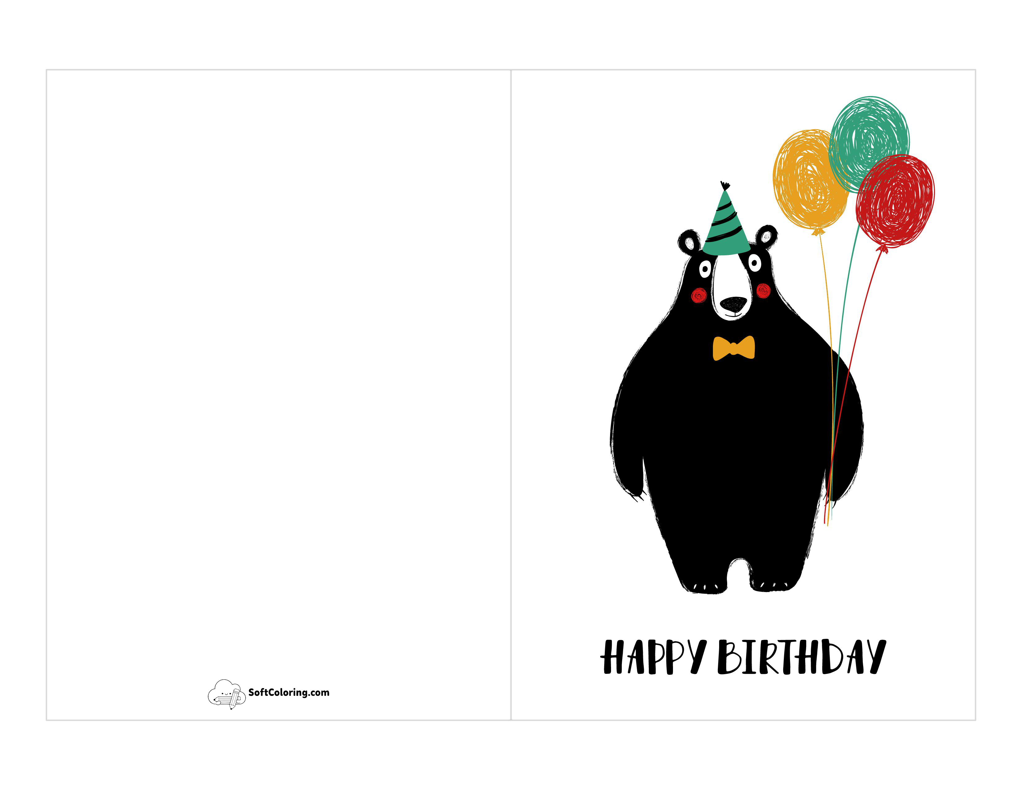 "Happy Birthday" Cute Bear Printable For Kids