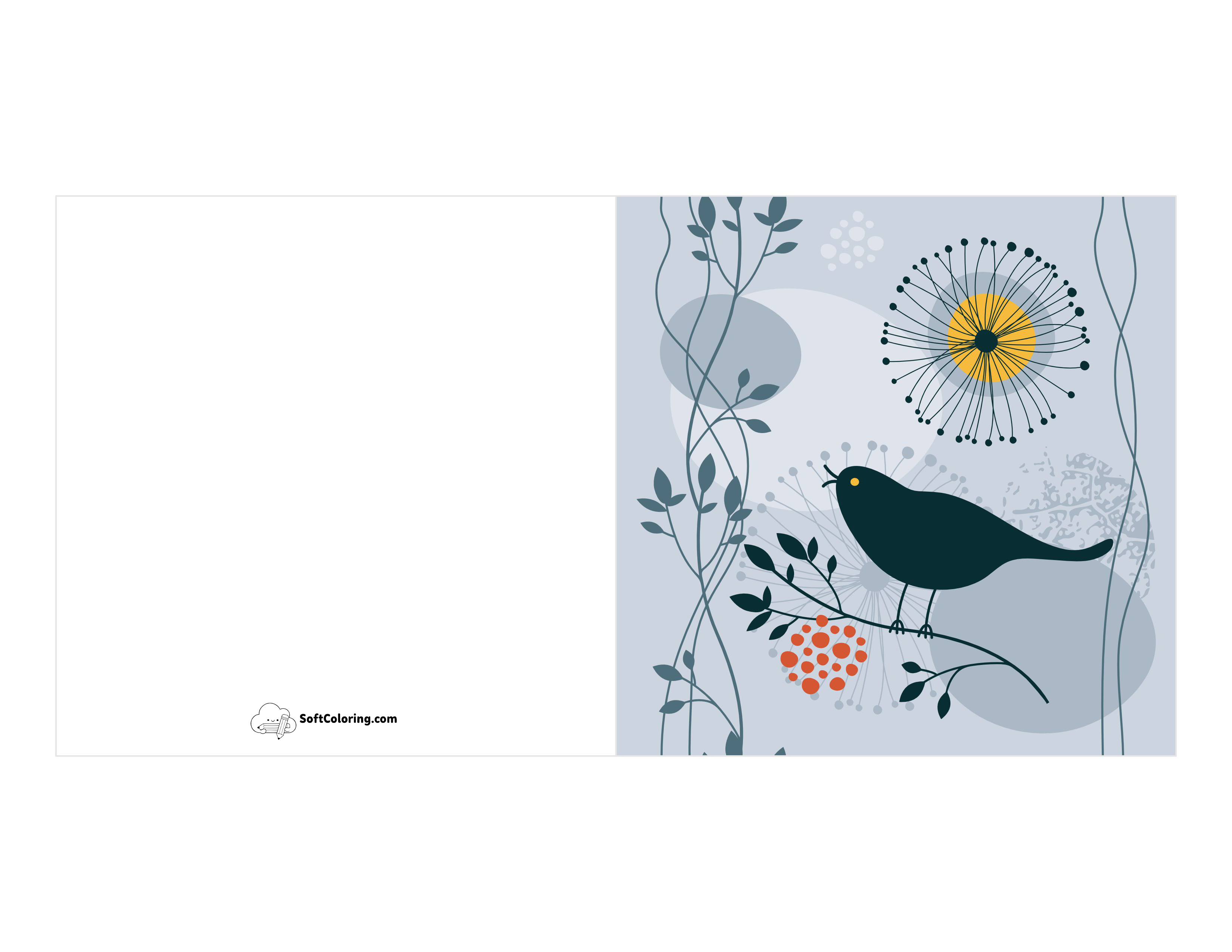 Abstract Bird & Flowers Card Template