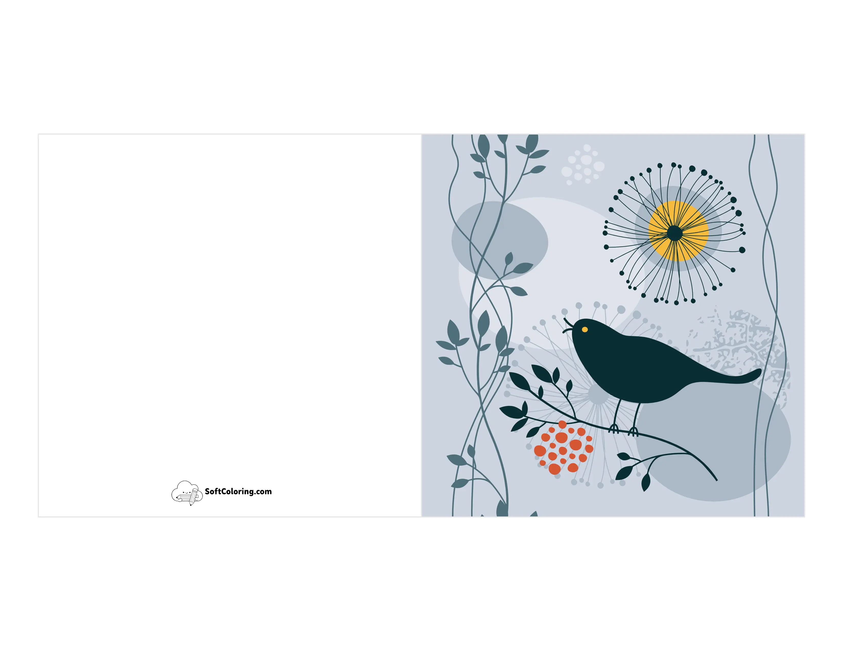 Abstract Bird & Flowers Card Template