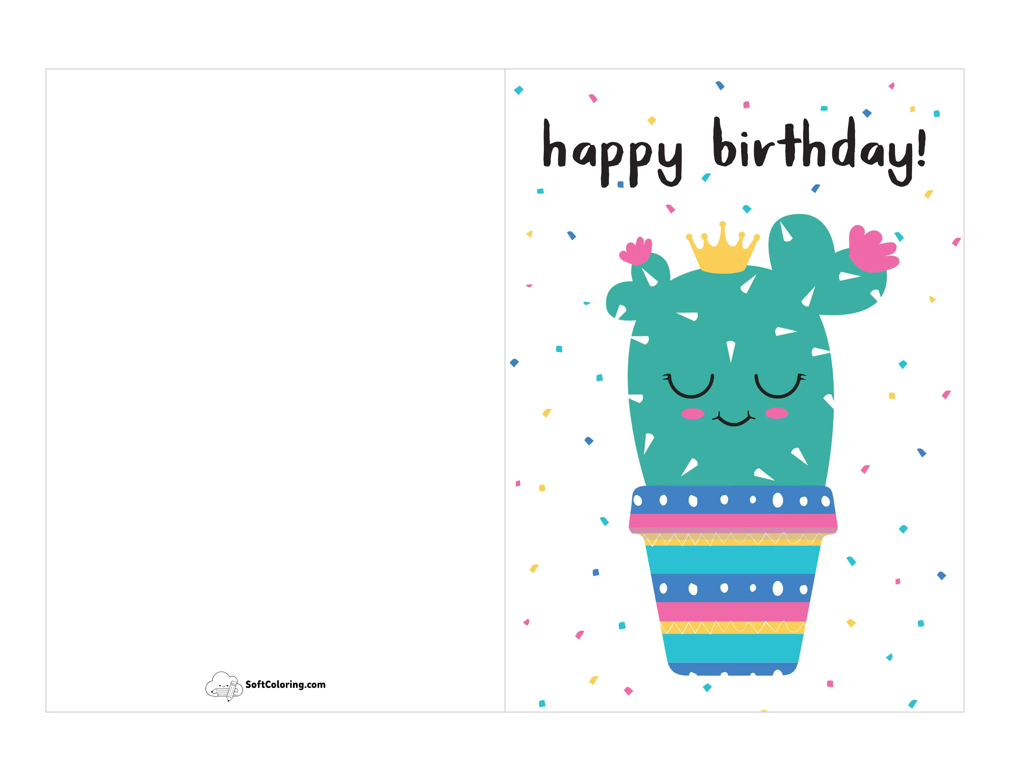 "Happy Birthday" Cute Cactus Card To Print