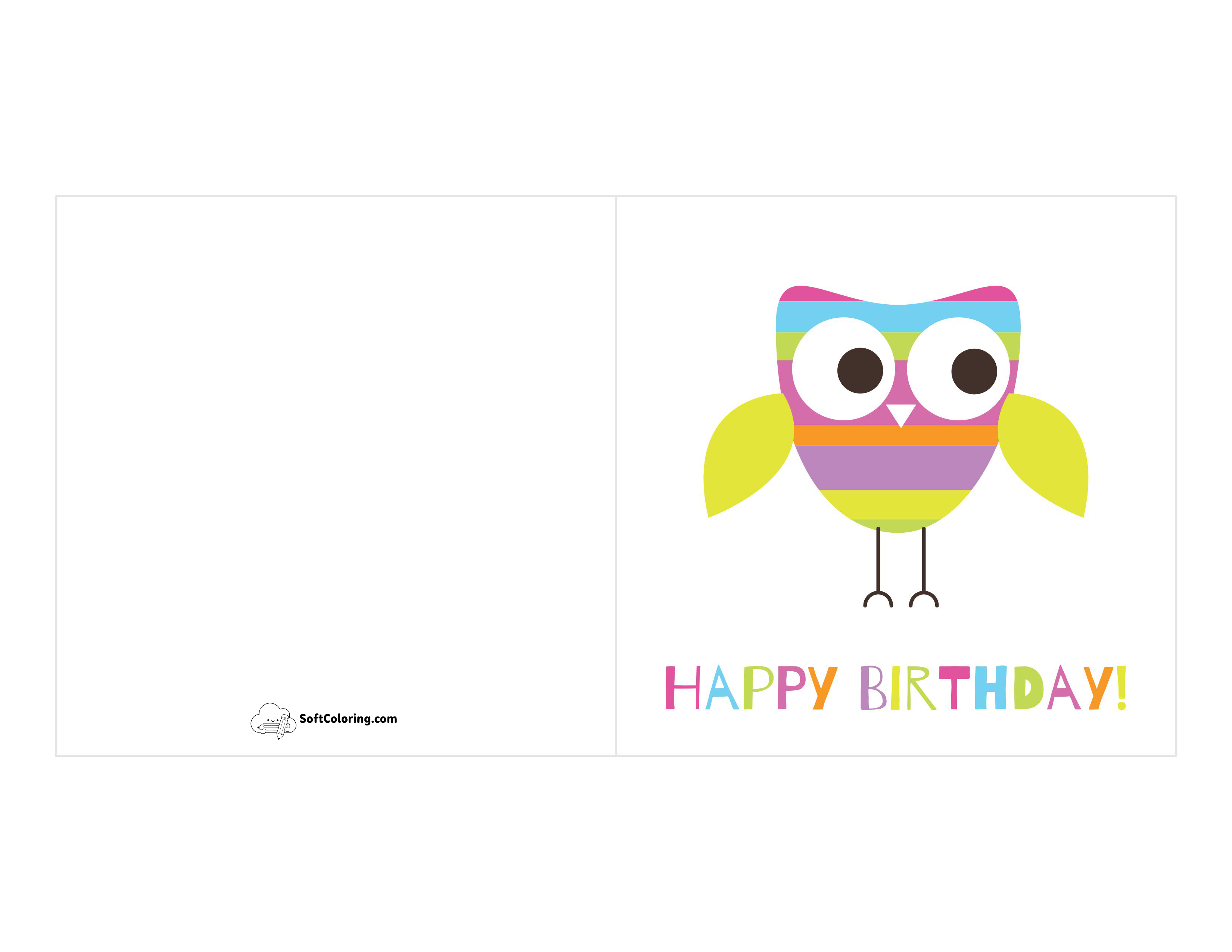 Colorful Owl Birthday Card Template