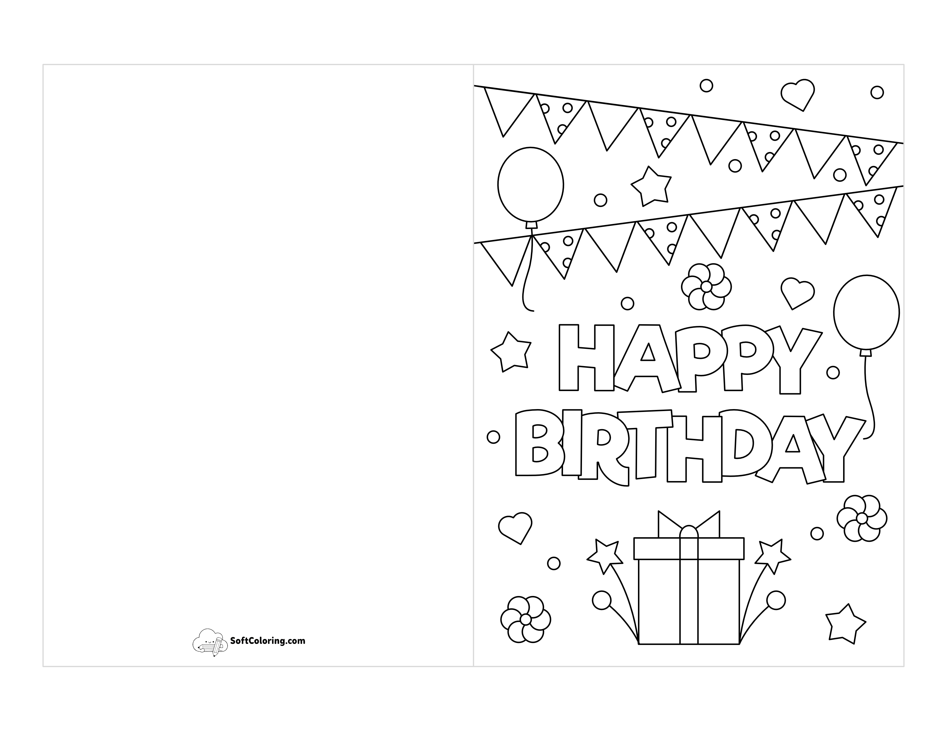 "Happy Birthday" Gift Printable Card To Color