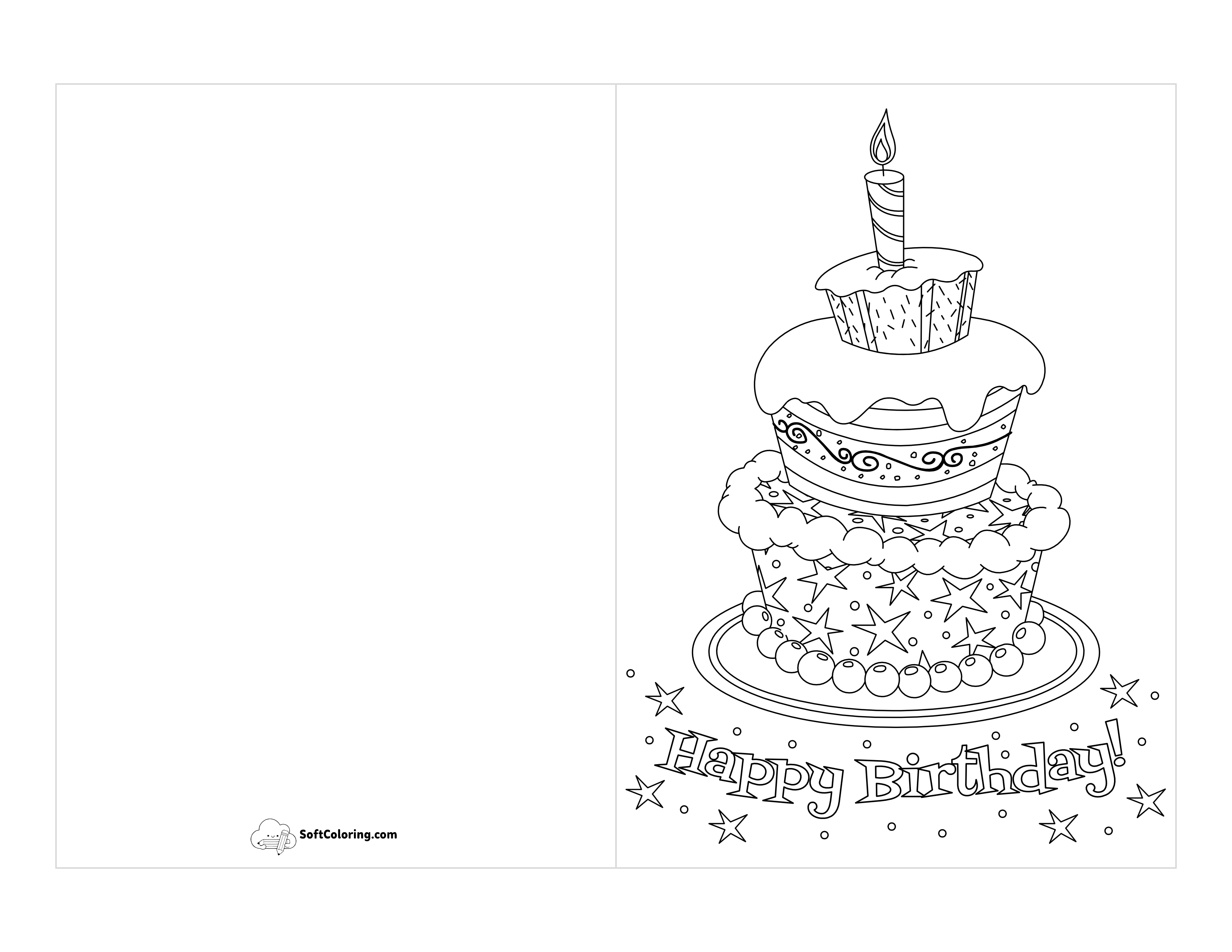 Birthday Cake Printable Card To Color