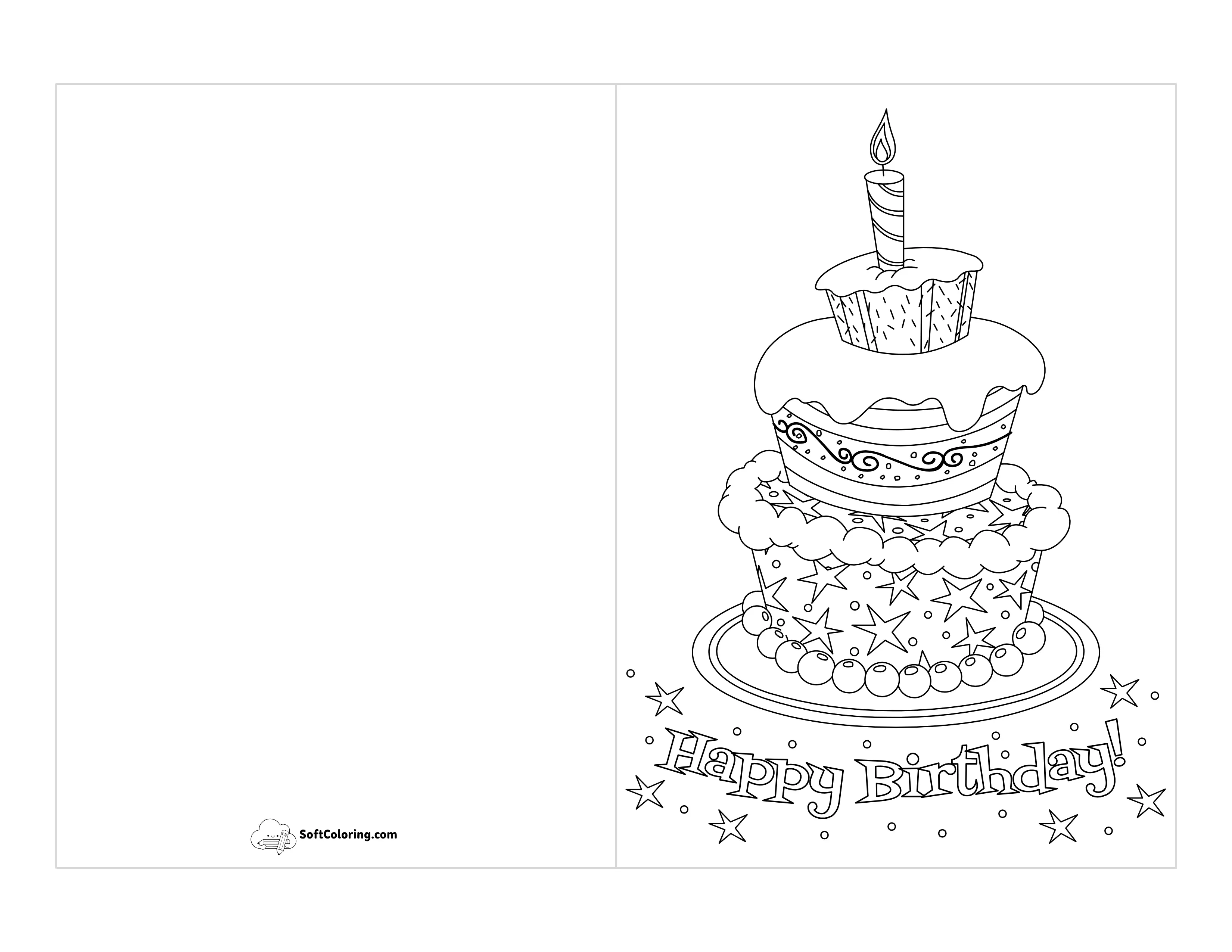 Birthday Cake Printable Card To Color