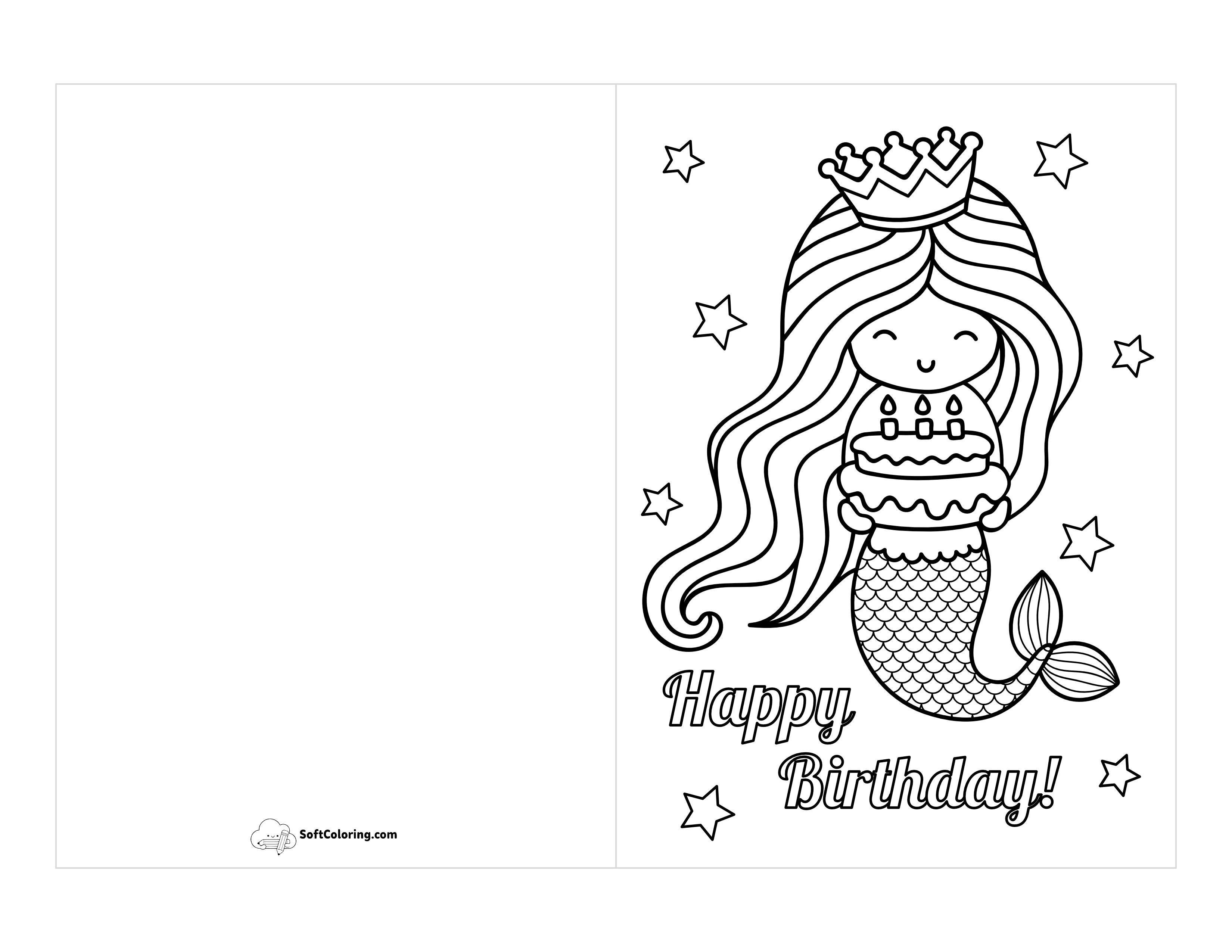 Mermaid Printable Birthday Card To Color