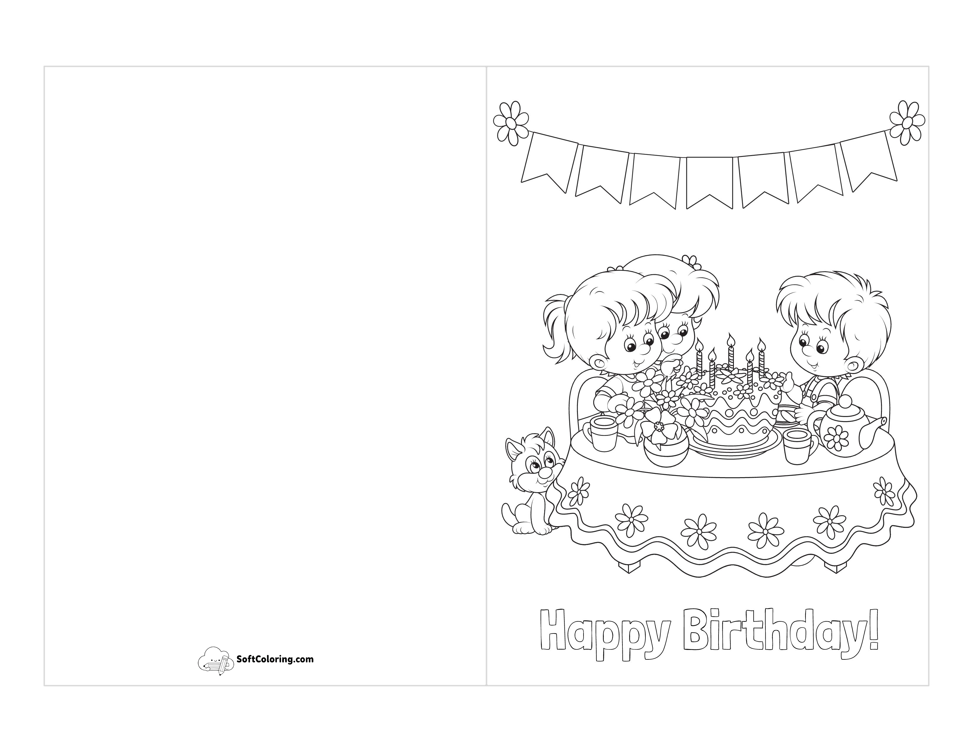 "Happy Birthday" Party Card To Color
