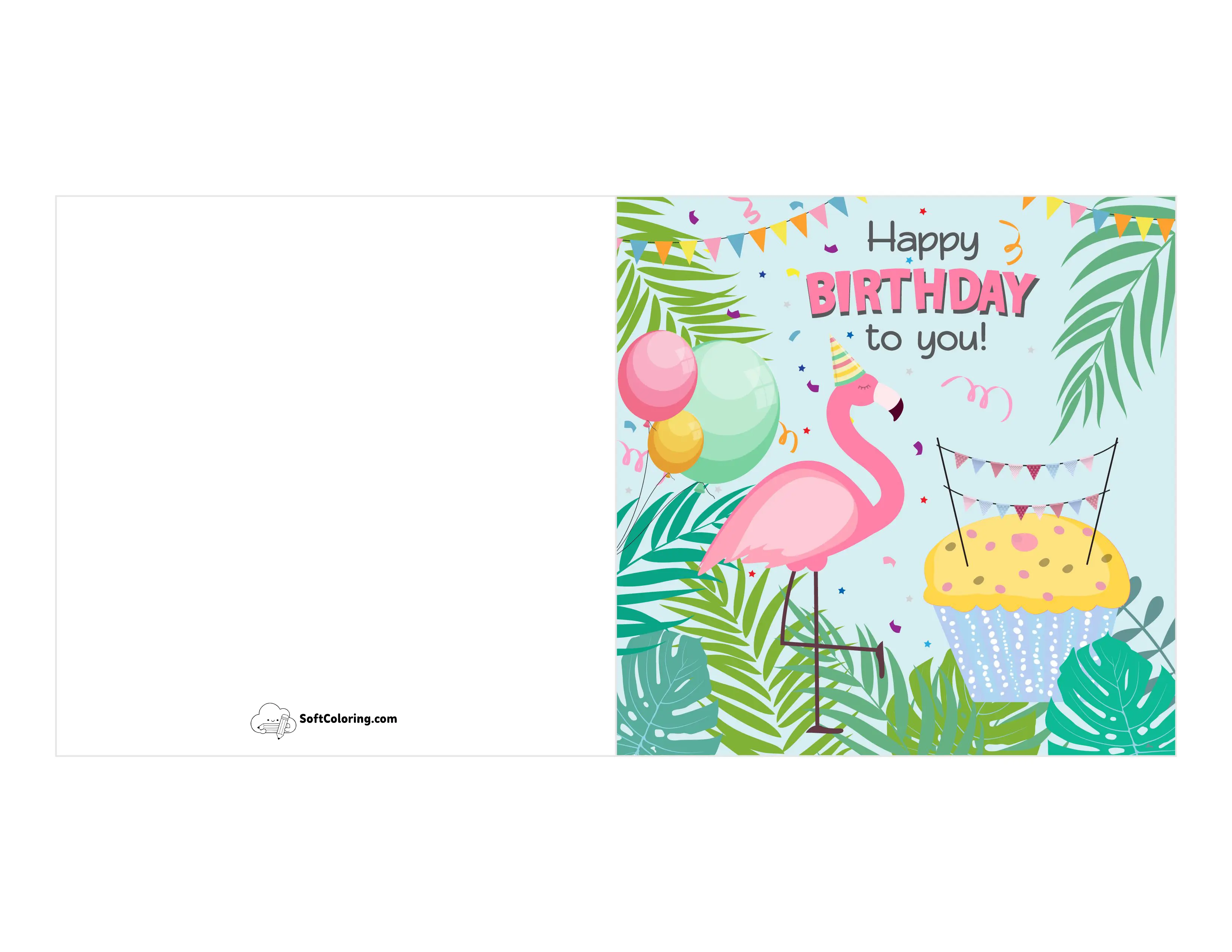 Birthday Flamingo Card To Print
