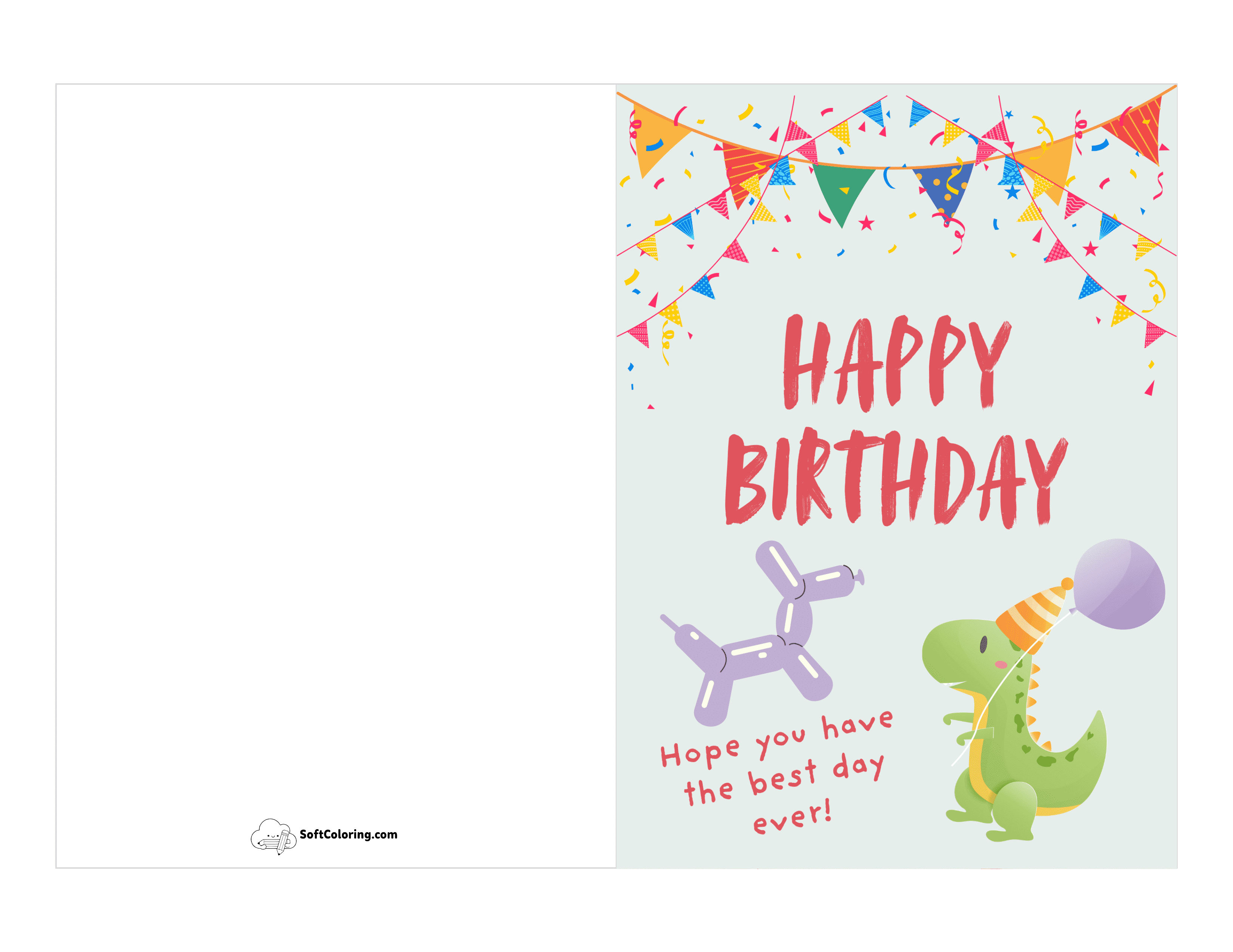 Dino Balloons Bday Card For Kids