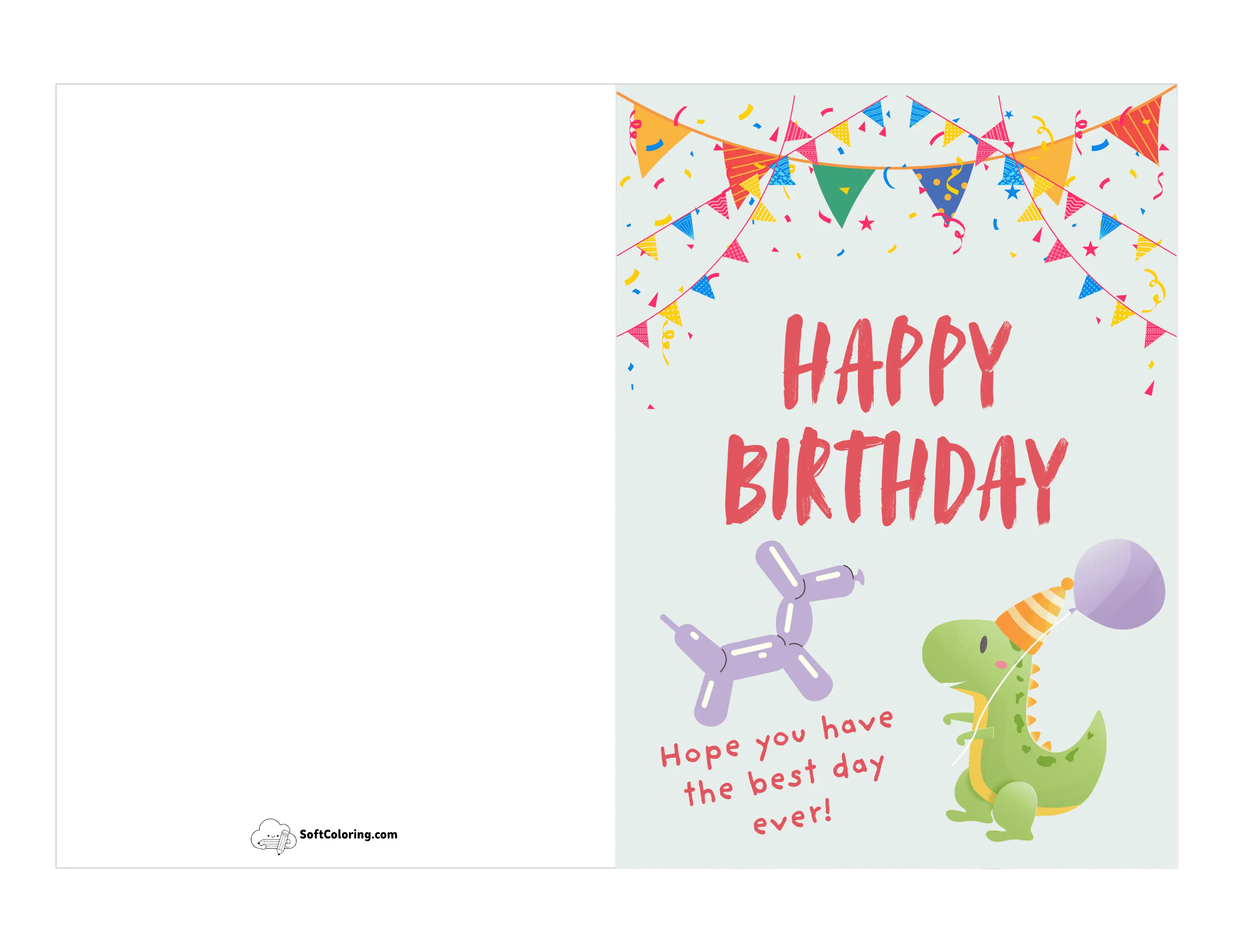 Dino Balloons Bday Card For Kids
