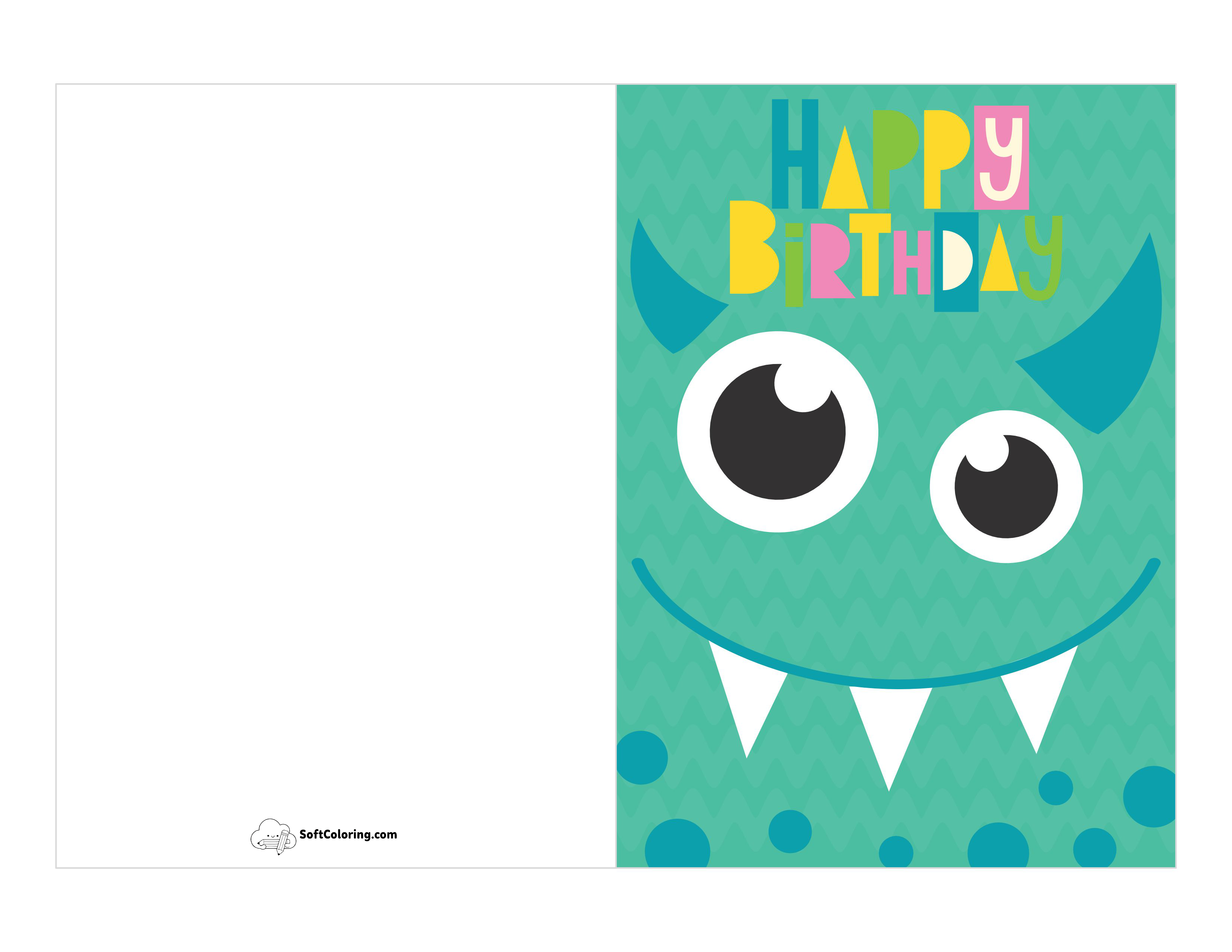 Cute Monster Printable Birthday Card For Boys