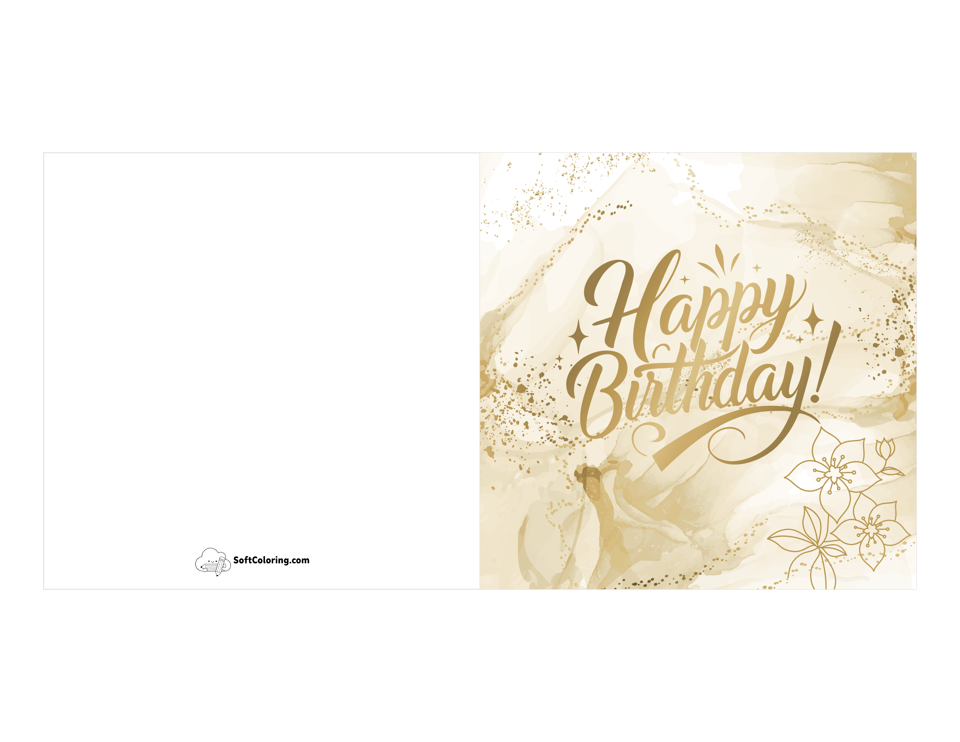 Golden Florals Printable Birthday Card