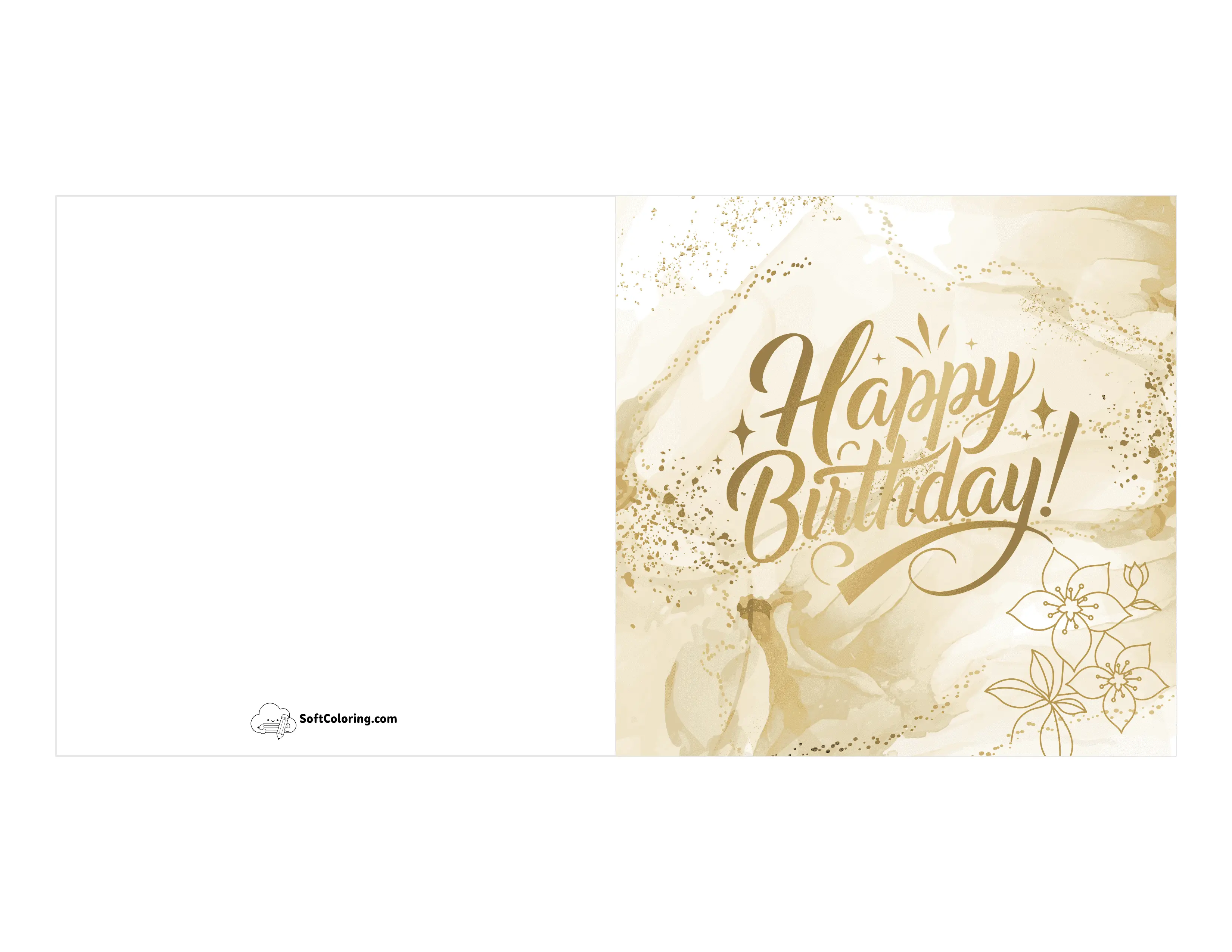 Golden Florals Printable Birthday Card