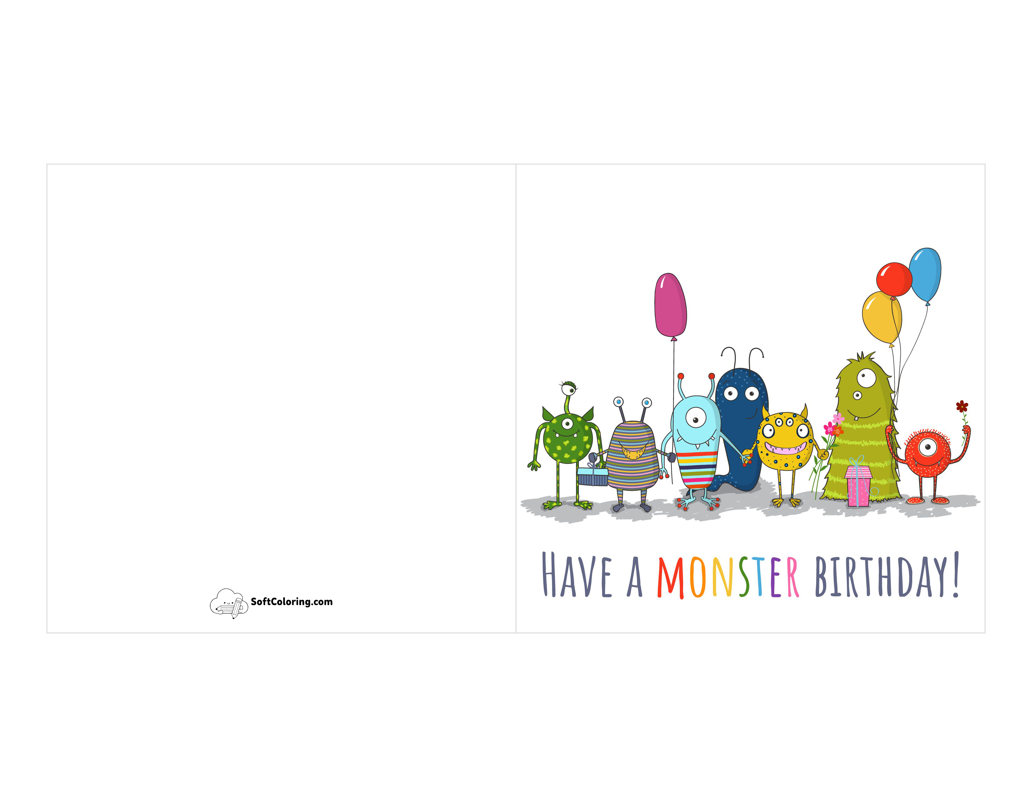 "Monster Birthday" Card Template For Kids