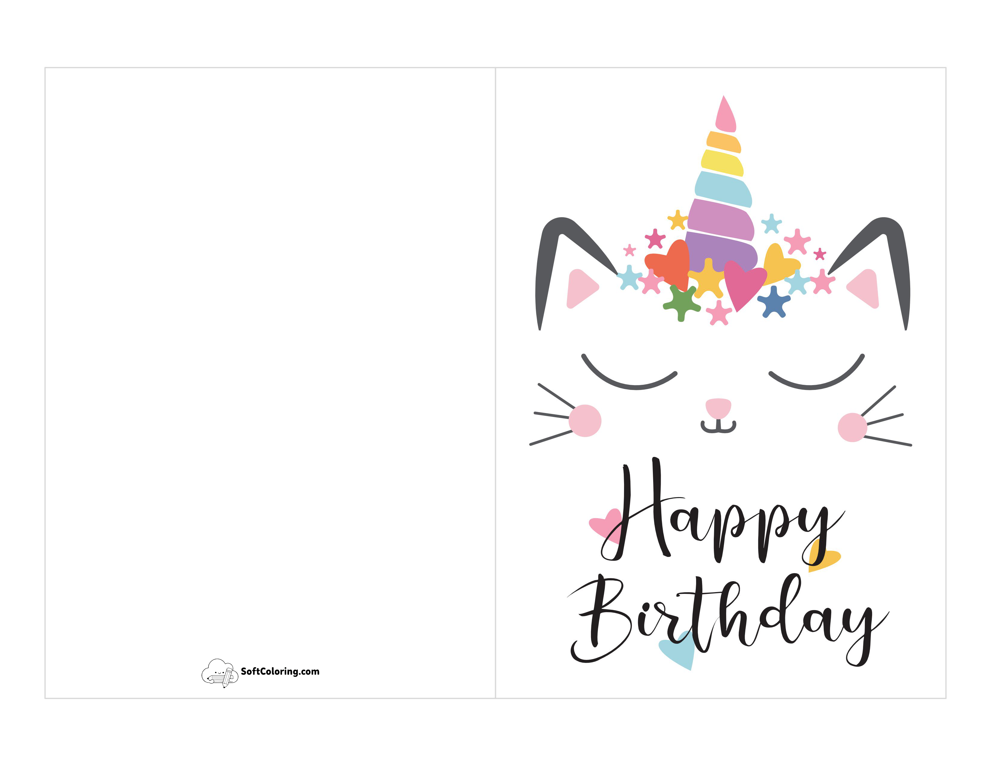 Kawaii Caticorn Birthday Card For Kids