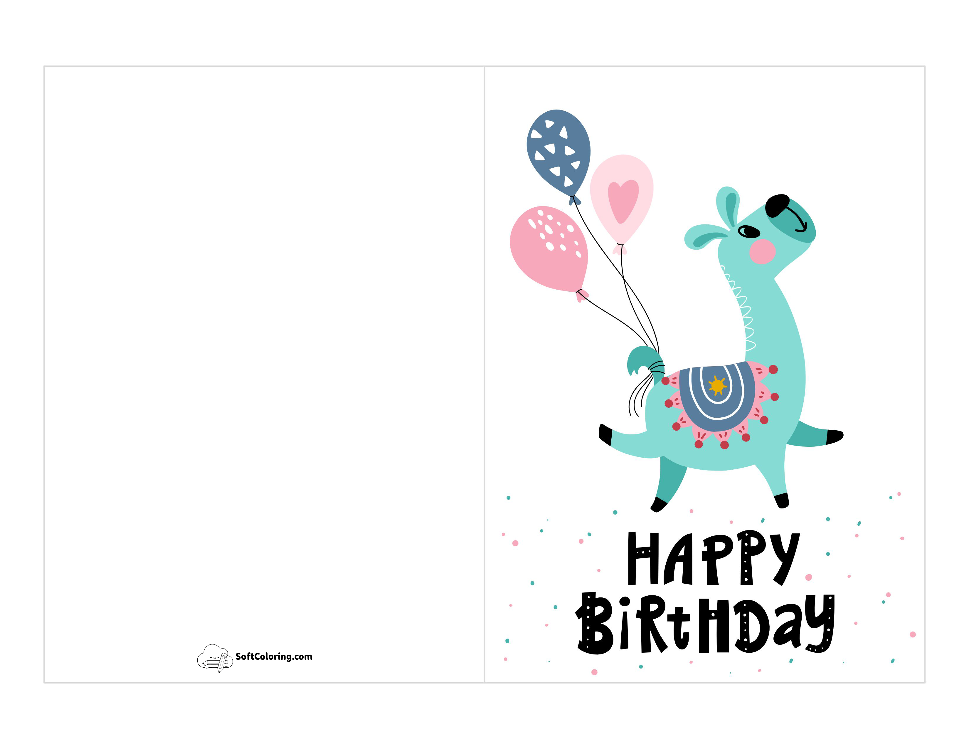 Cute Llama "Happy Birthday" Card Template