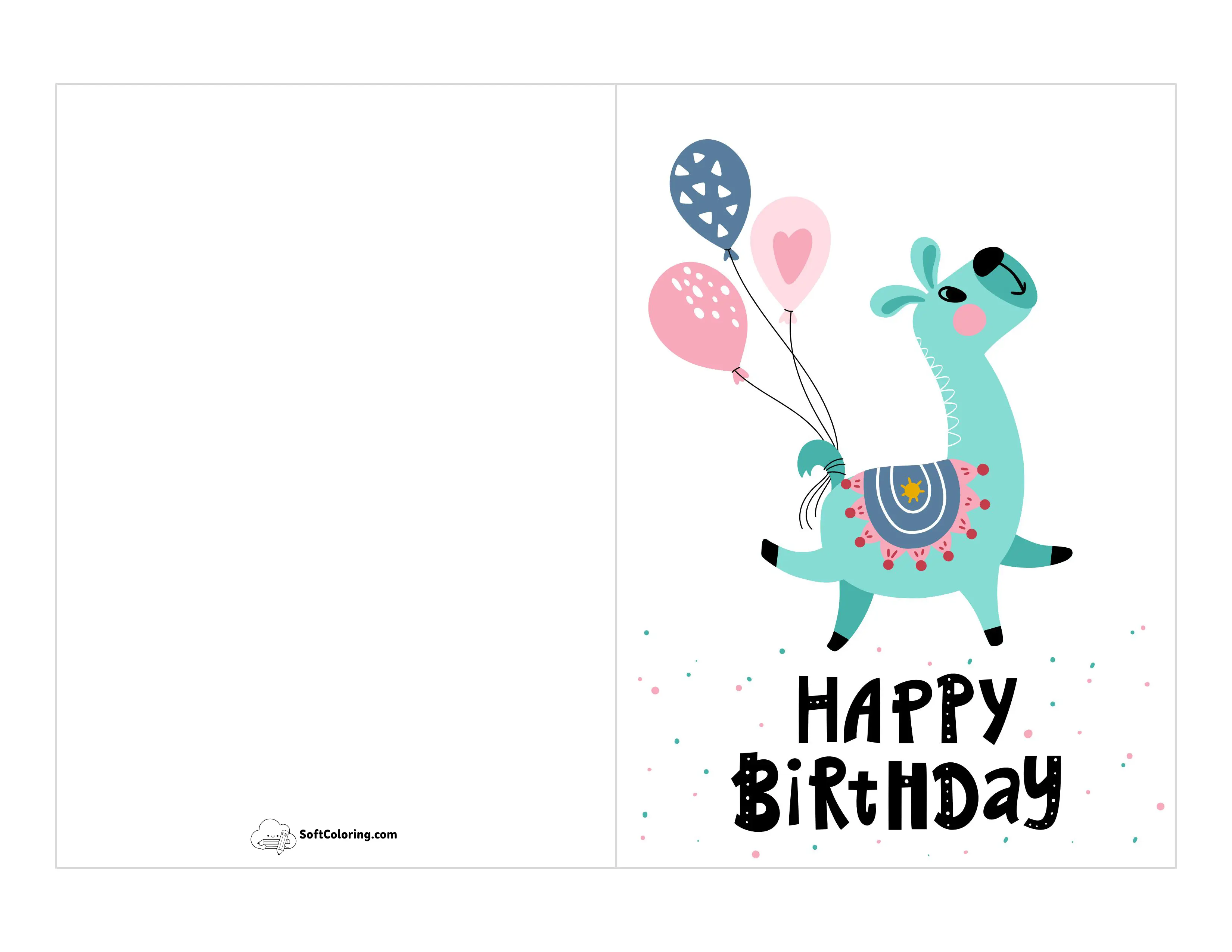 Cute Llama "Happy Birthday" Card Template