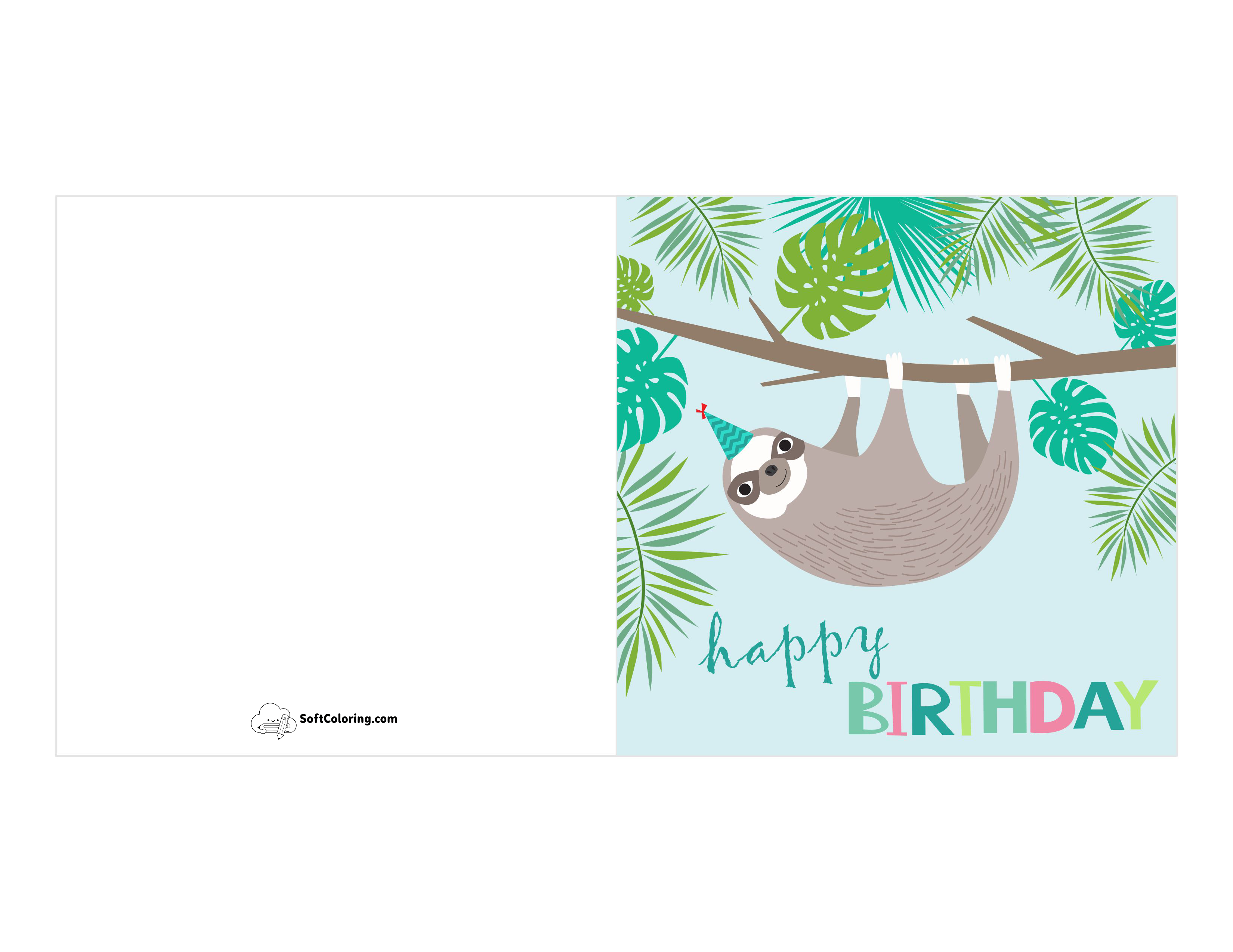 Cute Sloth "Happy Birthday" Card Template
