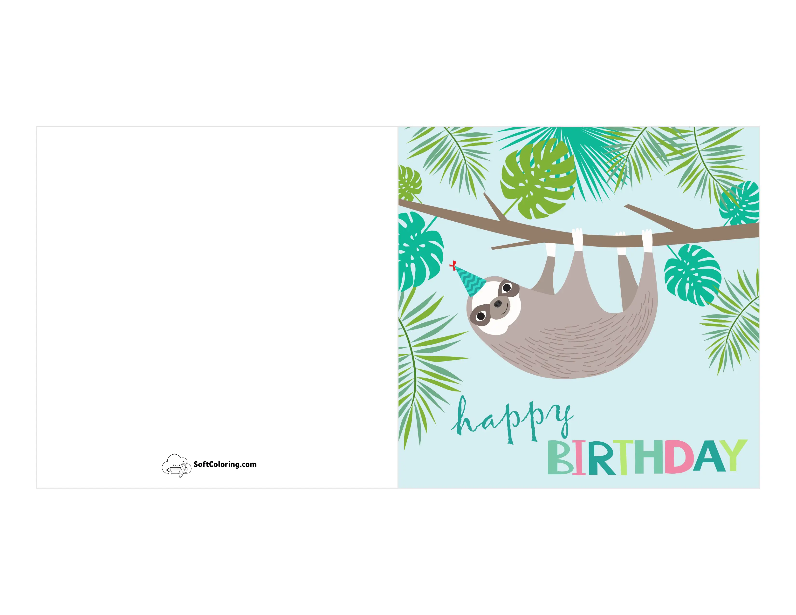 Cute Sloth "Happy Birthday" Card Template