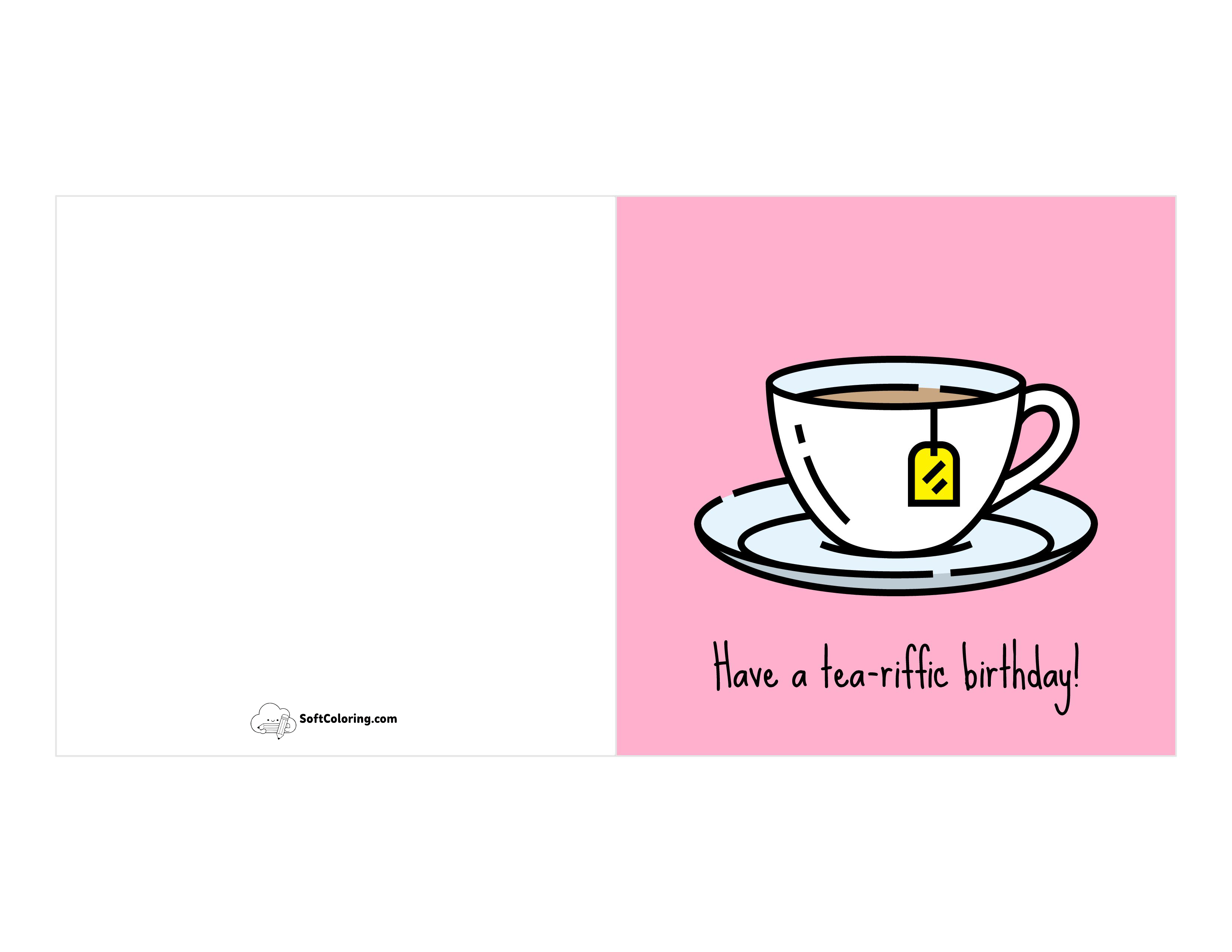 "Tea-Riffic" Funny Birthday Card To Print