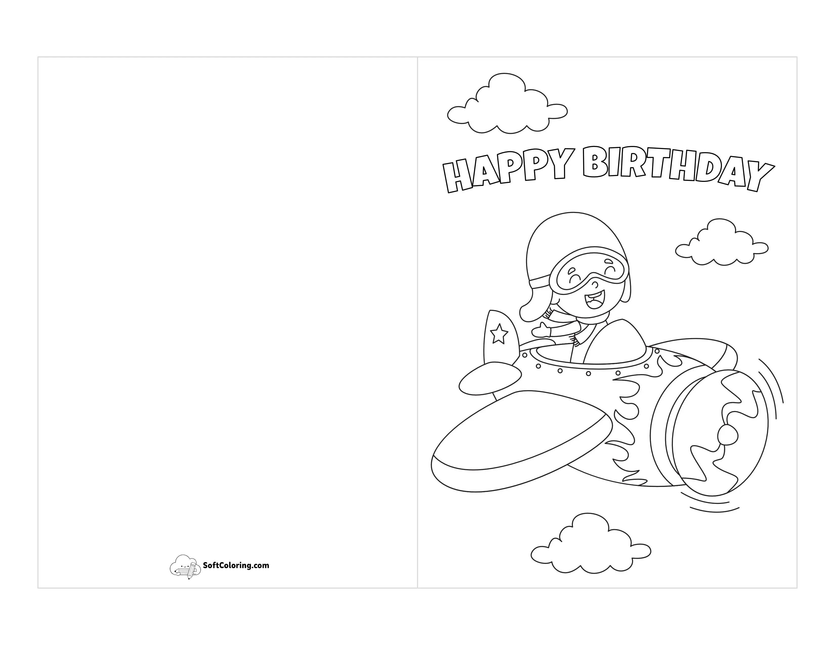 "Happy Birthday" Airplane Birthday Card To Color