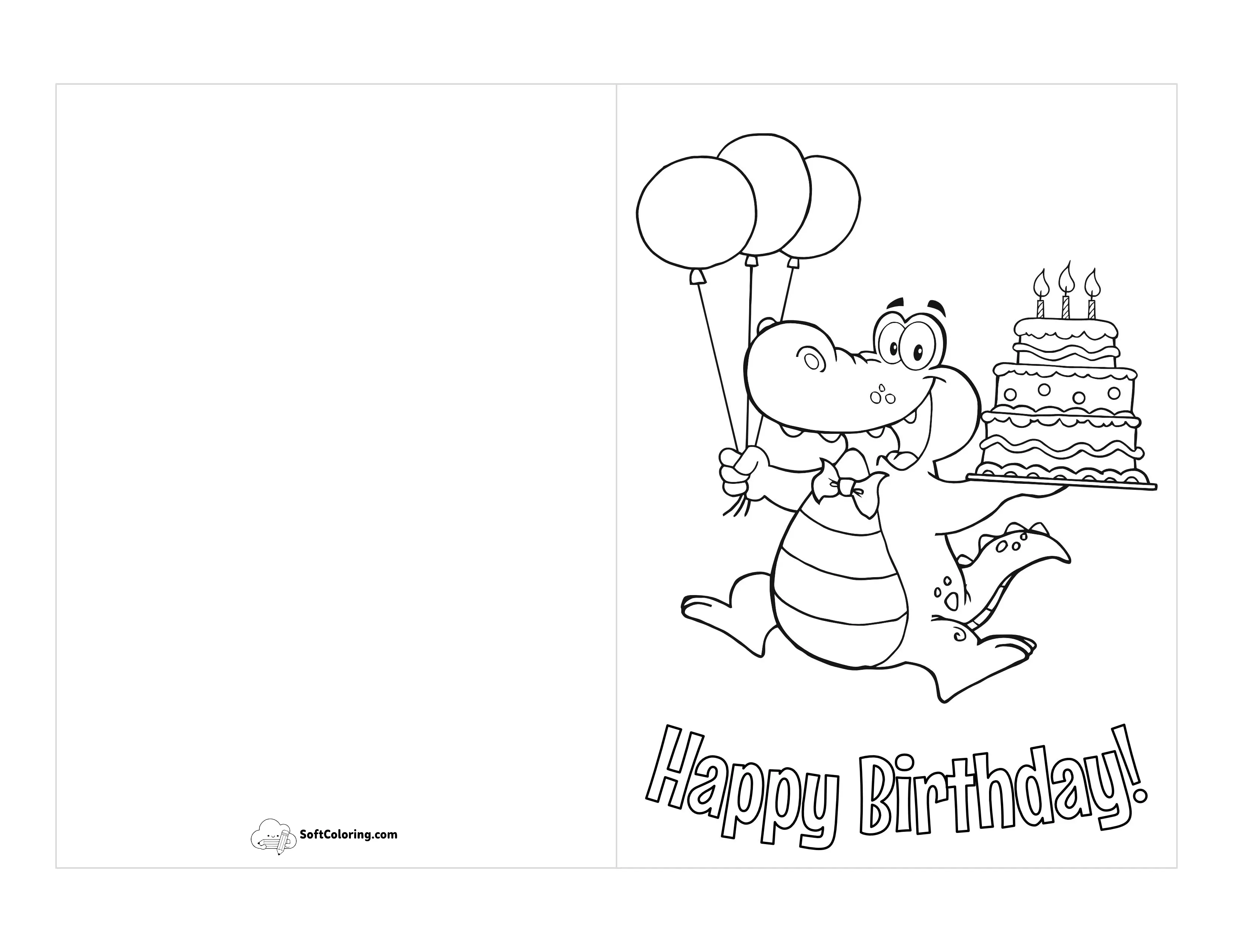 Alligator Birthday Card To Color