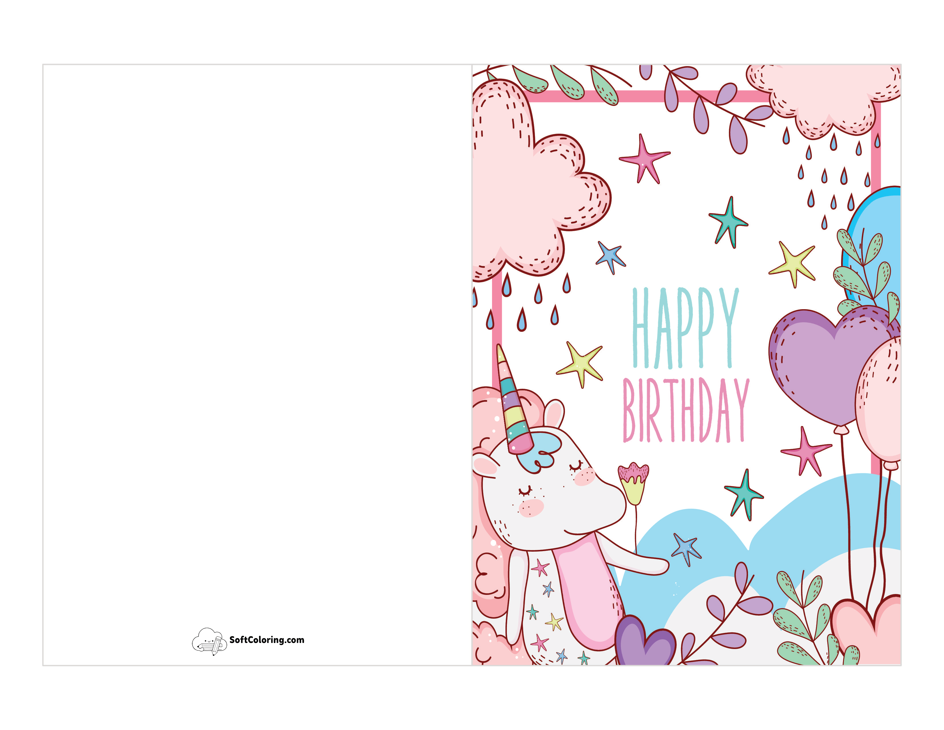 "Happy Birthday" Unicorns Card For Kids