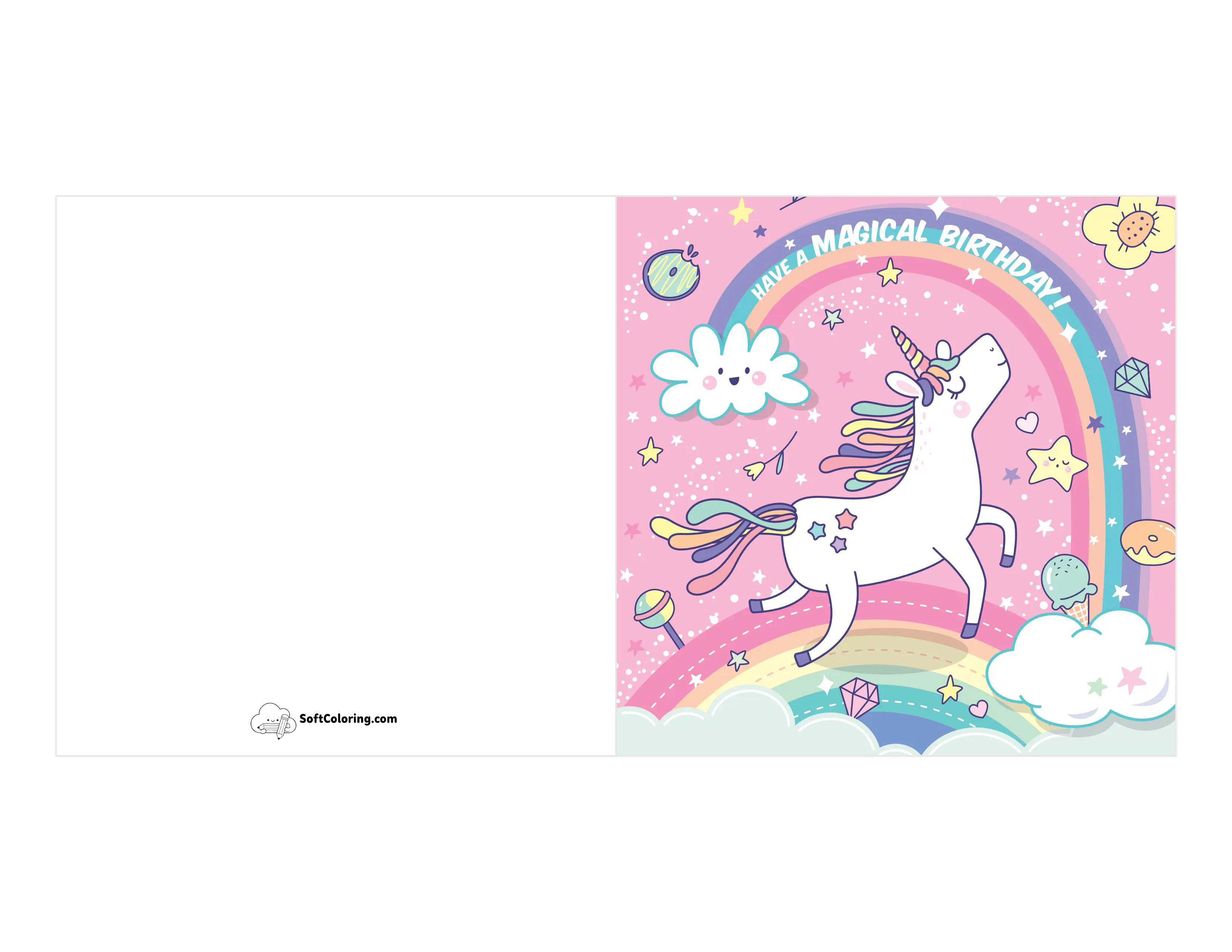 "Magical Birthday" Card Template For Girls