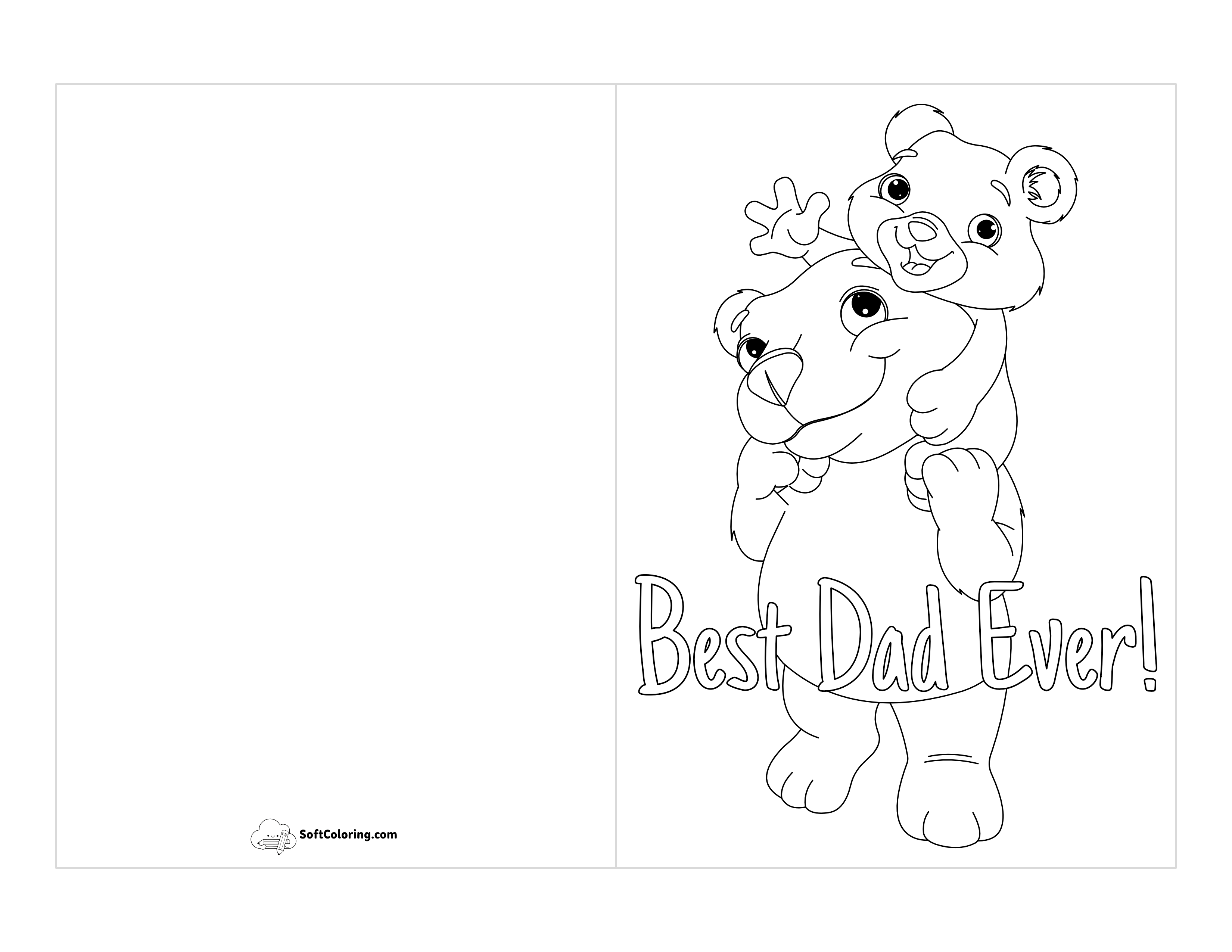 "Best Dad Ever" Cute Bear Dad To Color