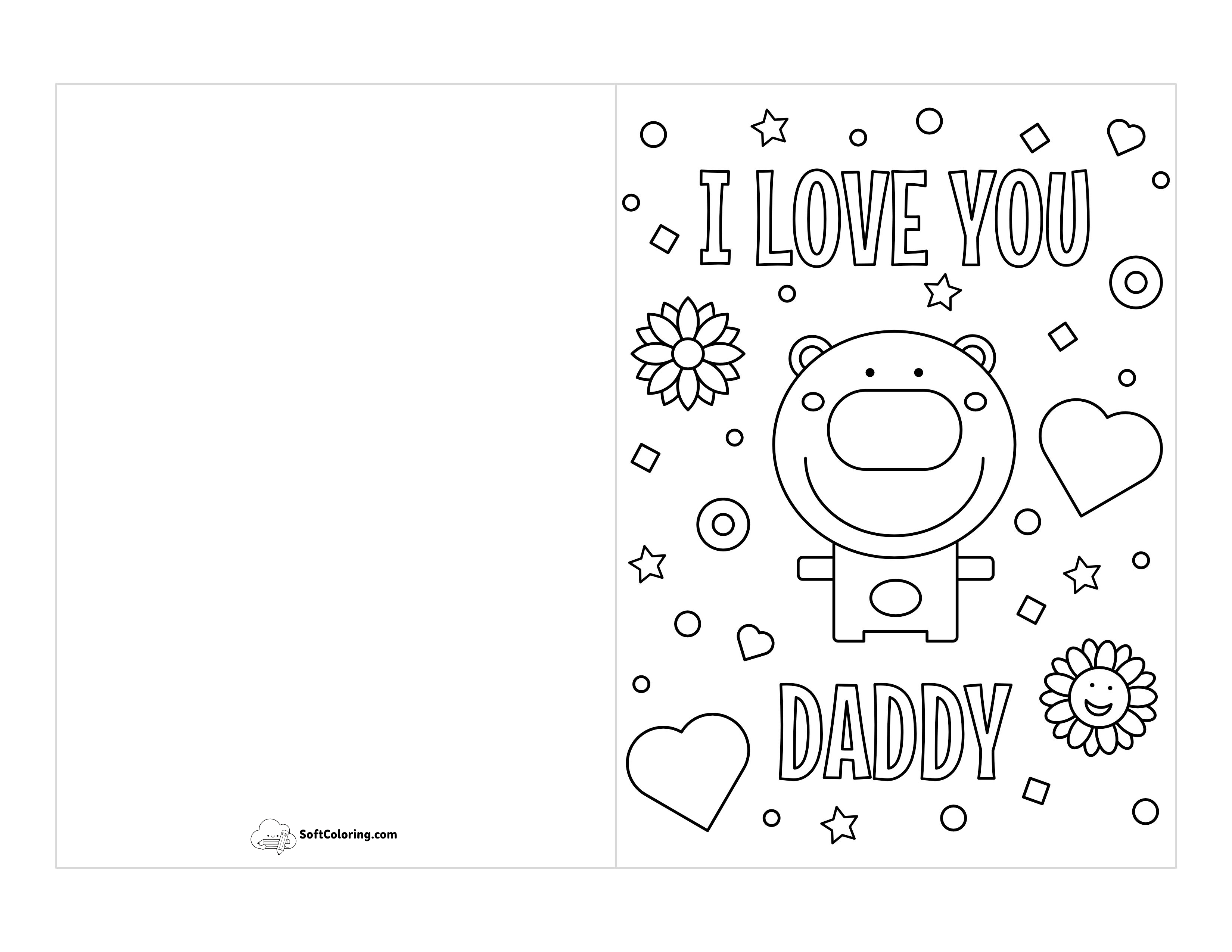 "I Love You Daddy" Printable Card For Kids To Color