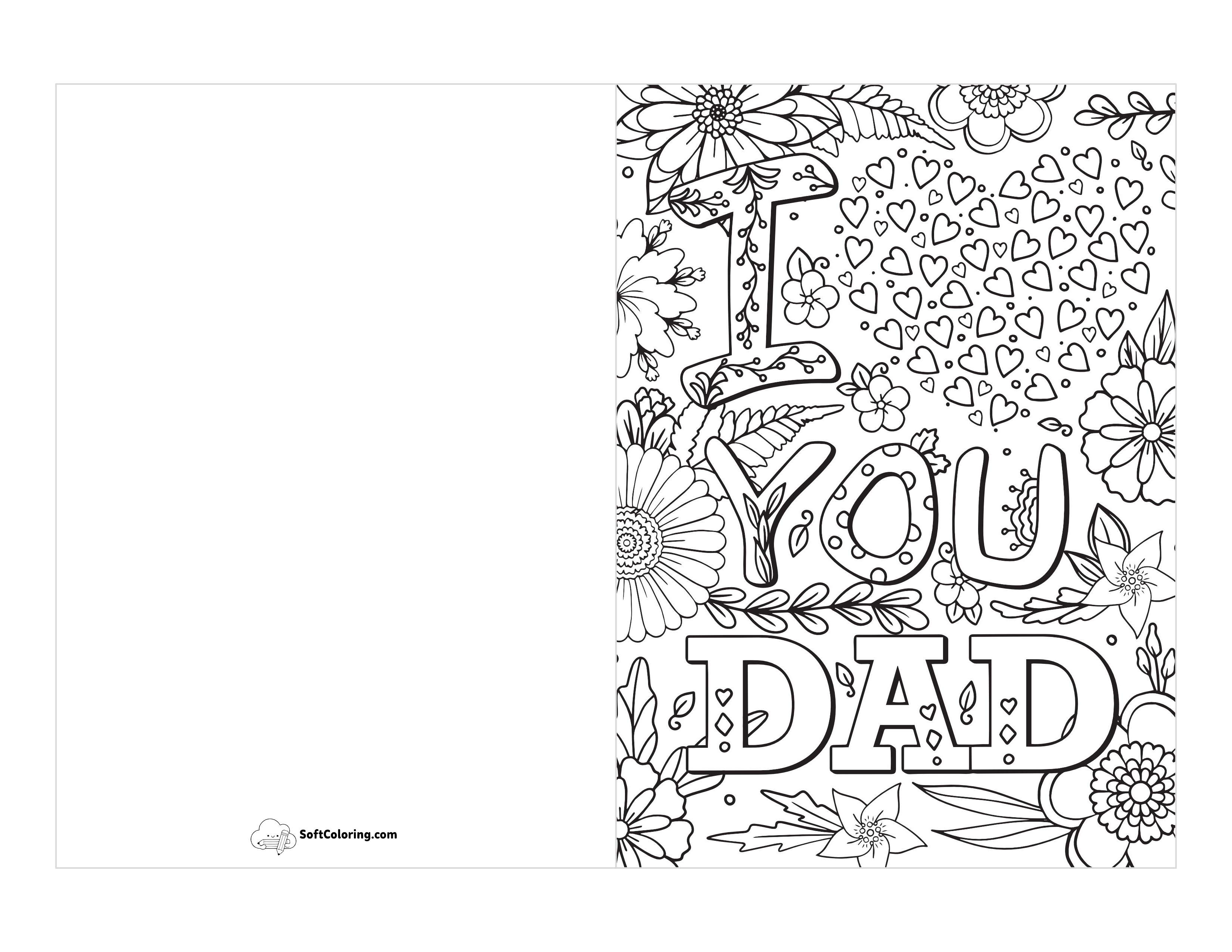 "I Love You Dad" Doodle Card To Color