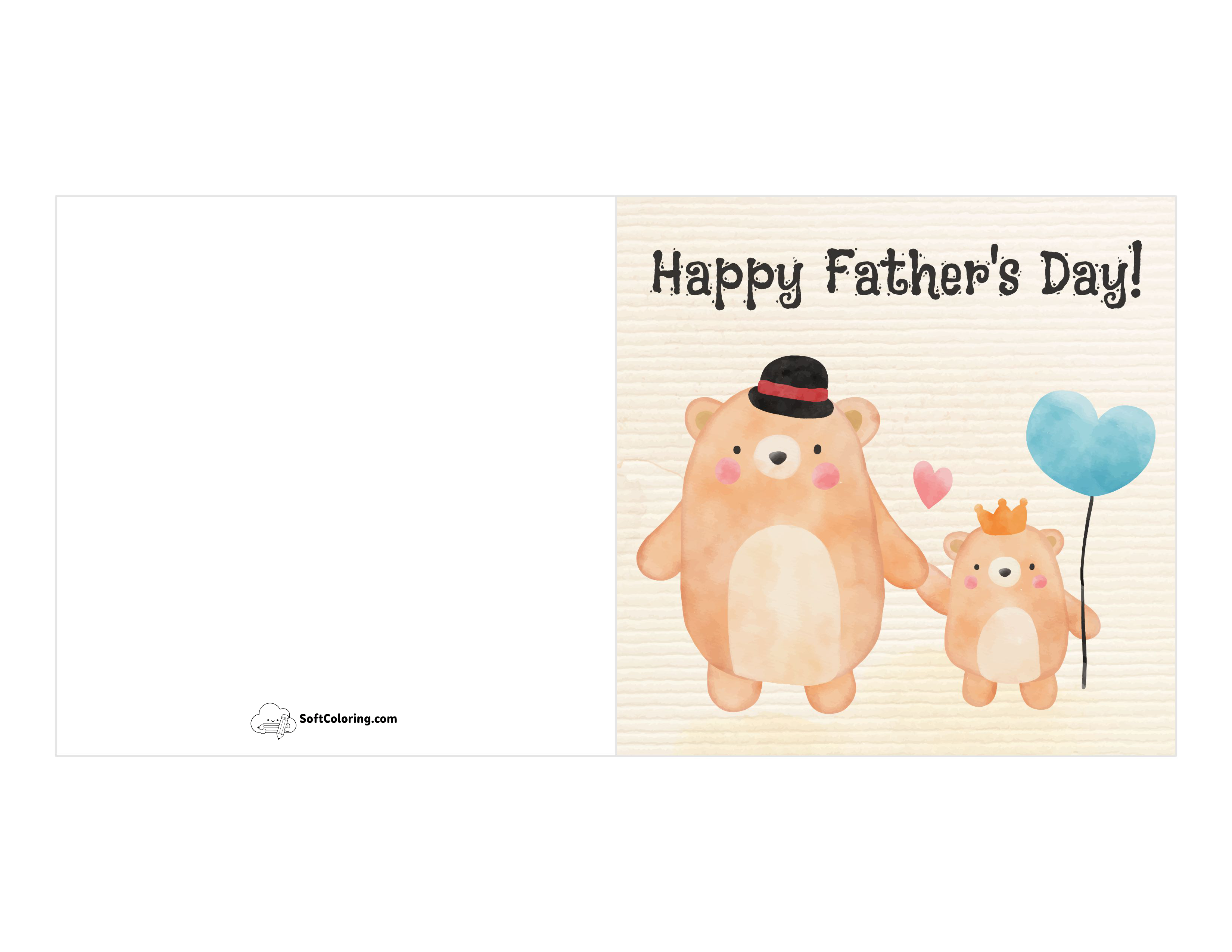 Watercolor Papa And Baby Bear Printable Card