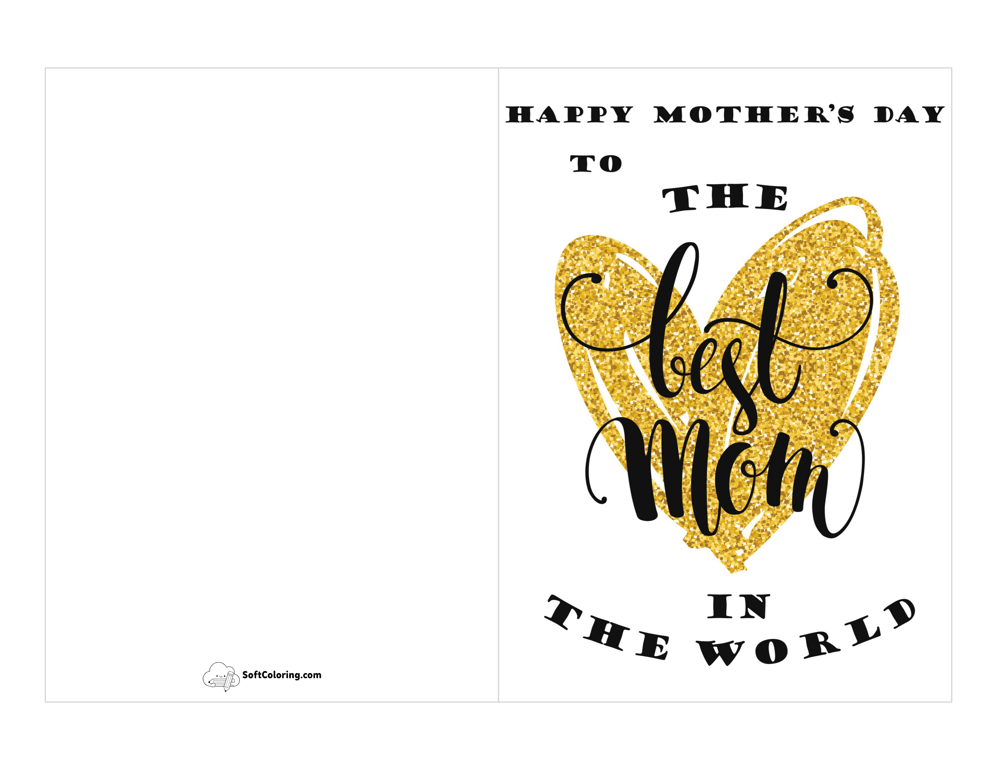 Gold Glitter Heart Card For Mom